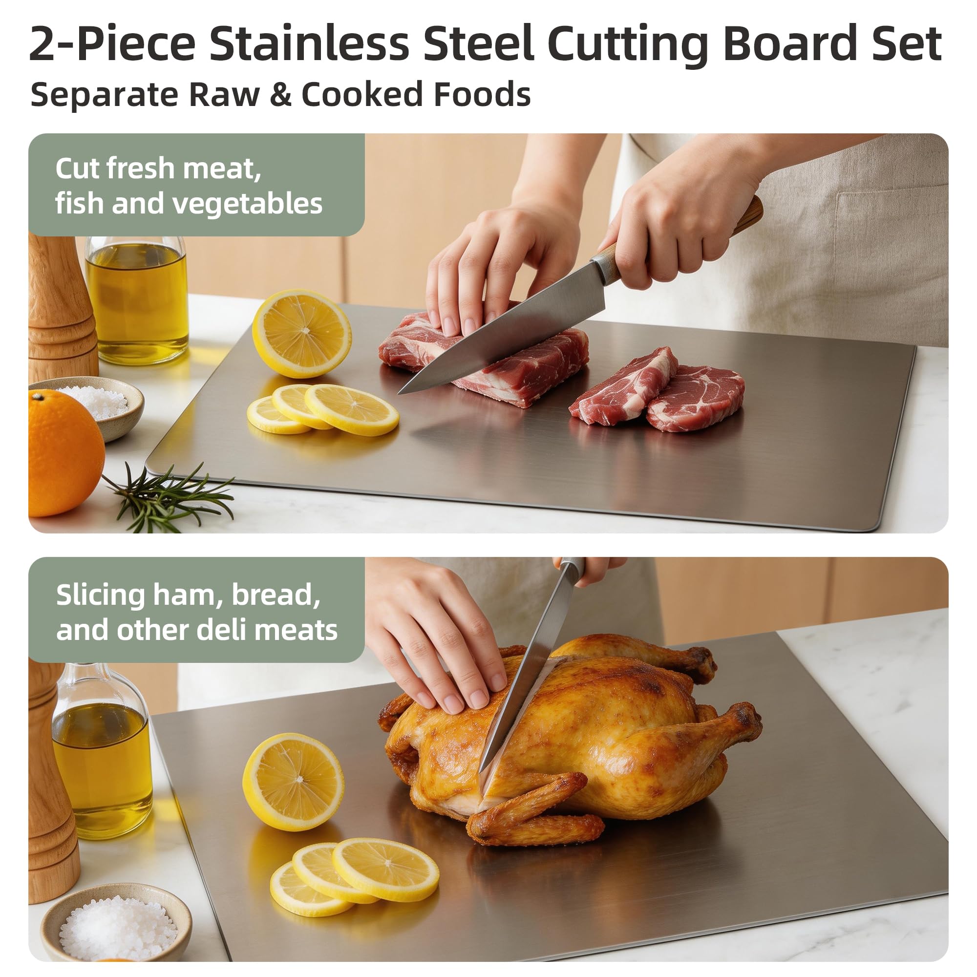 Tabla de Cortar Acero Inoxidable 2 piezas con Borde 40 x 30 cm | Tabla de Cortar de Cocina para Cortar con Borde para Encimera