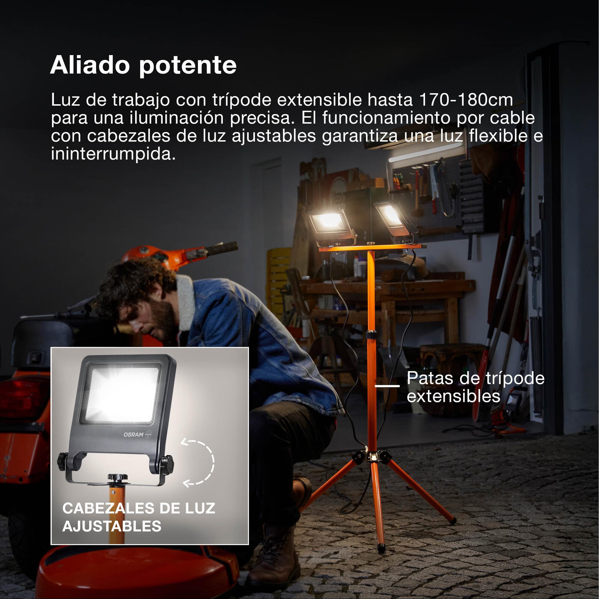 OSRAM Reflector de Construcción con Trípode LED 2x50W 4000K Gris | LED Worklight Tripod, Stand Luminaire and Ceiling Floodlight, Gris oscuro, 30000 h, Paquete de 1