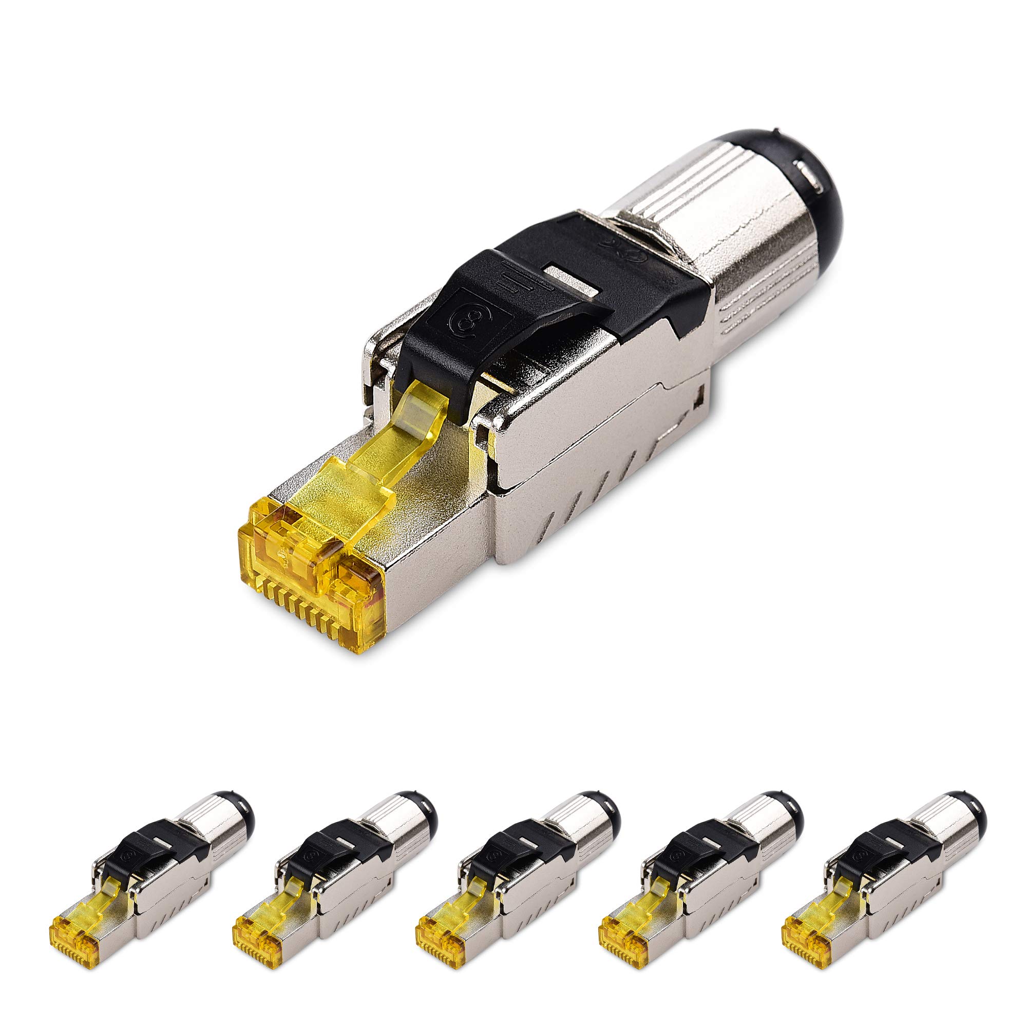 Cable Matters Confezione da 6 connettori RJ45 Cat8 schermati, 40 Gbit/s | Connettori Cat8 per terminazione in campo, Schermati e senza attrezzi, Per cavi Ethernet compatibili