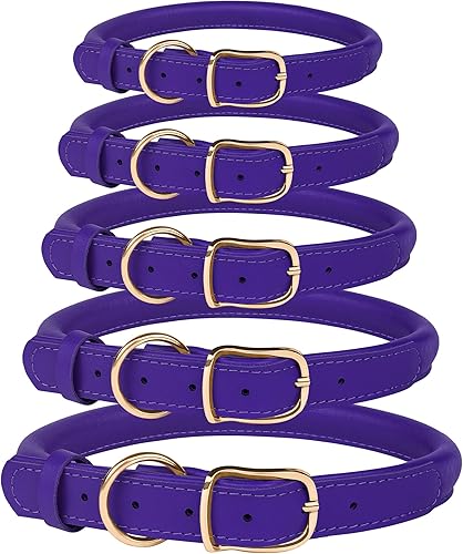 Miniatura 5 de Collar de cuero enrollado para perro, collar ajustable de cuerda redonda para perros pequeños, medianos y grandes, cachorros, rosa, morado, verde,