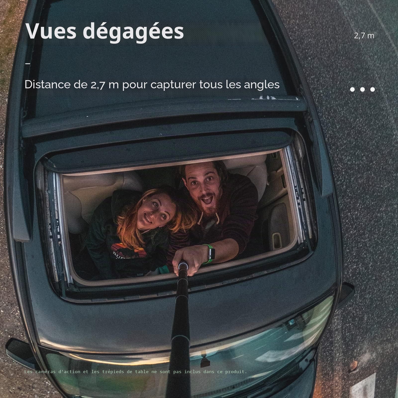 REYGEAK Perche à selfie ultra longue pour GoPro Hero, Insta 360, Osmo Action Camera, extensible à 3 longueurs 55,9 cm, 120 cm, 270 cm en fibre de carbone (perche à selfie améliorée 2,7 M)