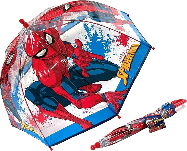 TDL Marvel Spider-Man Kids Transparent Dome Umbrella Brolly School Travel Gift