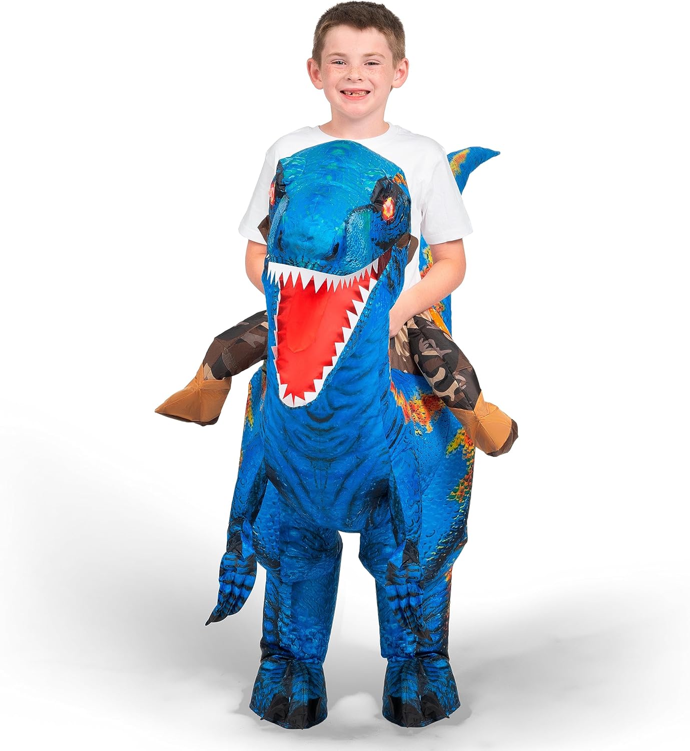 Spooktacular Creations Kids Halloween Raptor Inflatable Costume, LED Eyes Ride Raptor Dinosaur Blow Up for Halloween Party - Image 7