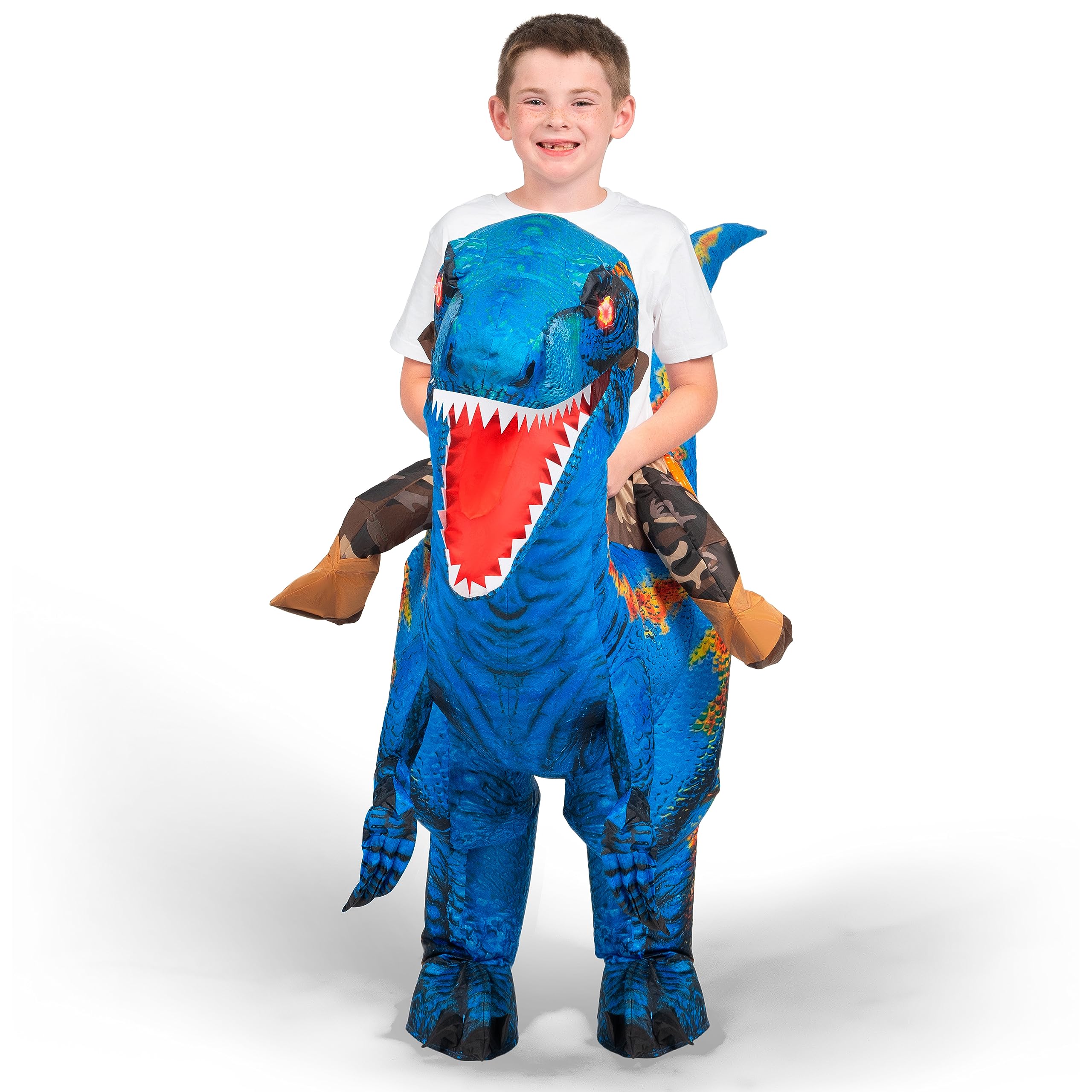 Spooktacular Creations Costume Gonfiabile T-Rex per Bambini, Divertenti Costumi Gonfiabili, Costumi da Dinosauro Cavalcabile Stampati Digitali per Feste in Costume di Halloween