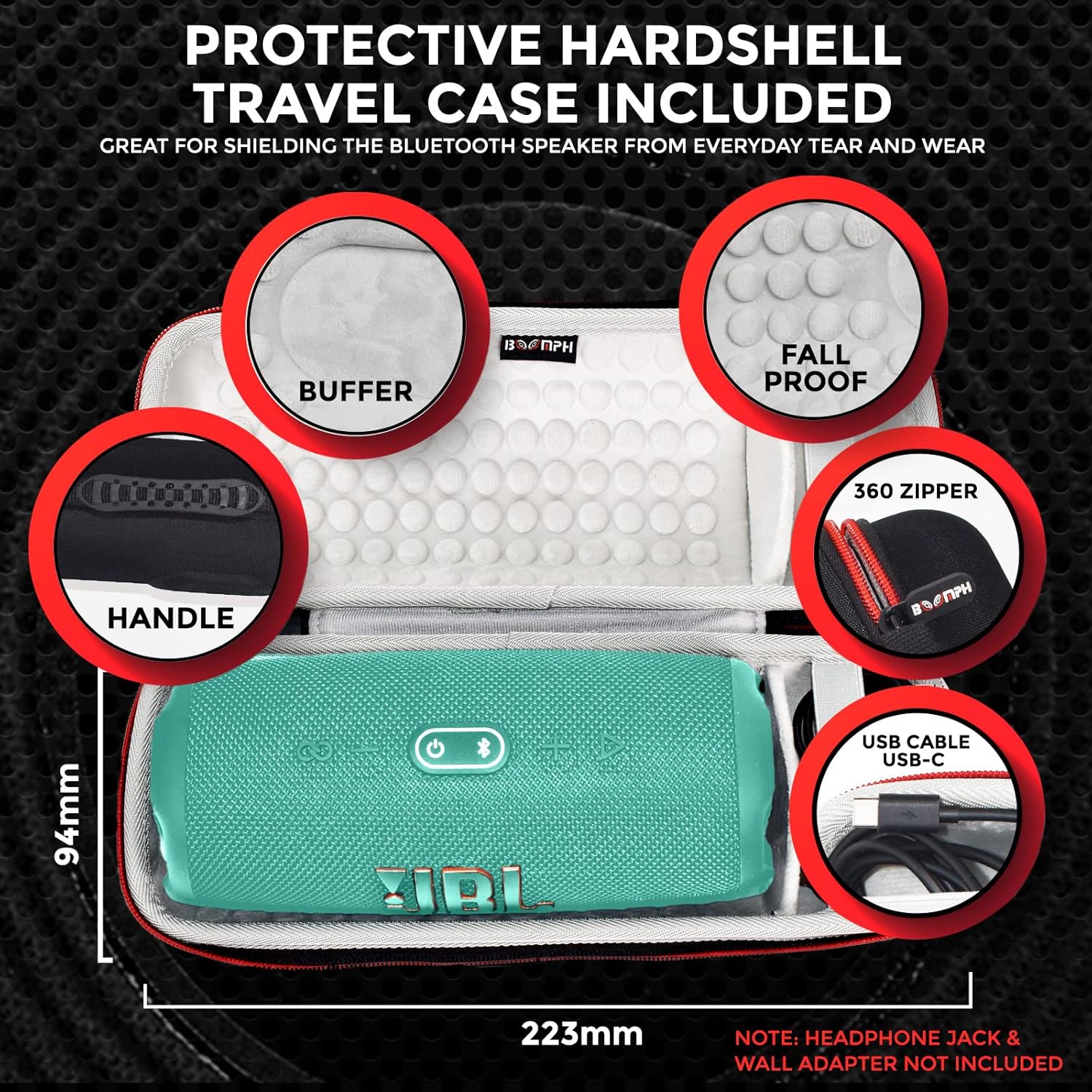 JBL Charge 5 Portable Waterproof Wireless Bluetooth Speaker Bundle with Portable Hard Carrying Protective Case - Teal - Image 4