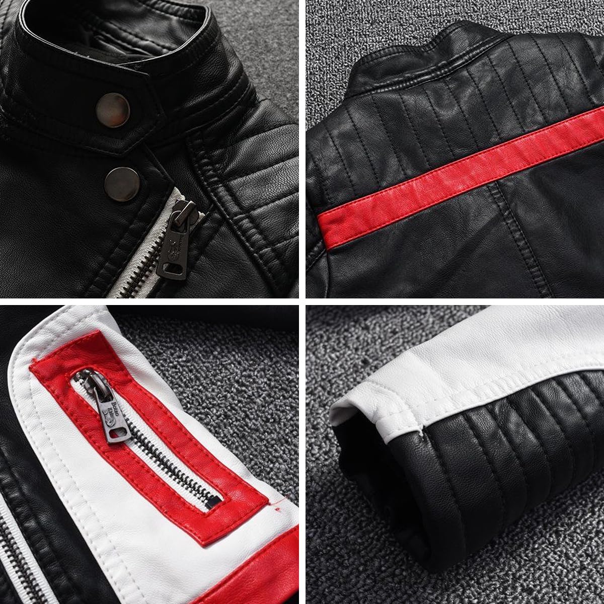 linboo Jungen Bikerjacke aus Kunstleder Lederjacke Kinder Kragen Motorrad Lederimitat Jacke Mäntel für Frühjahr & Herbst