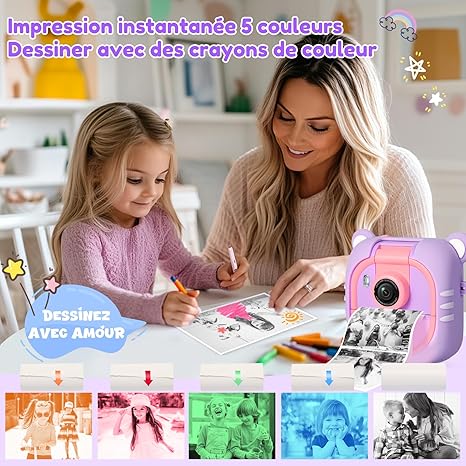 ARNSSIEN Instant Camera, 7 Papers (4 Colours/3 B&B), 2.4 Inch Children's Camera with 1080P & 180° Lens & 32 GB, Christmas/Birthday Gift for Girls & Boys, M2 - Image 5
