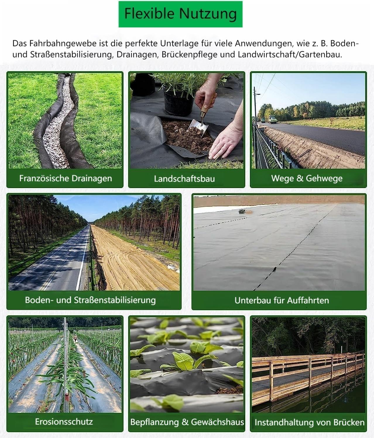 GarveeTech 1,83x91,44m Unkrautvlies PP Geotextil, Landschaftsvlies Garten | Wasserdurchlässig, UV-stabil, Reißfest, Ökologischer Schutz, Profi-Qualität, Für Wegebau, Drainage & Hochbeete