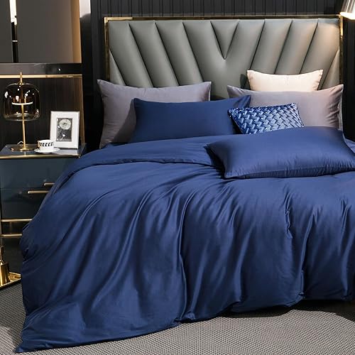 MooMee Juego de funda de edredón extra larga de algodón de fibra de 600 hilos, textura de algodón egipcio, satén sedoso, suave, cómodo, duradero