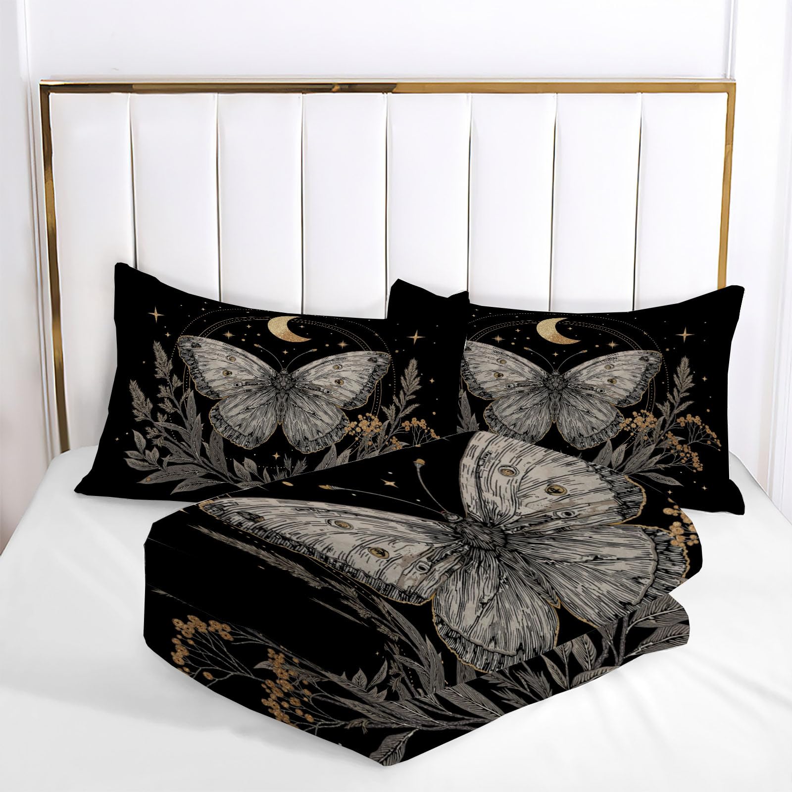 Trapunta Letto Matrimoniale 4 Stagioni Piumone per Bambini, Boemia La Falena Leggero Cielo Stellato Psichedelico Set di Biancheria da Letto 200x200cm con 2 Federe,Piumino Lavabile In Lavatrice