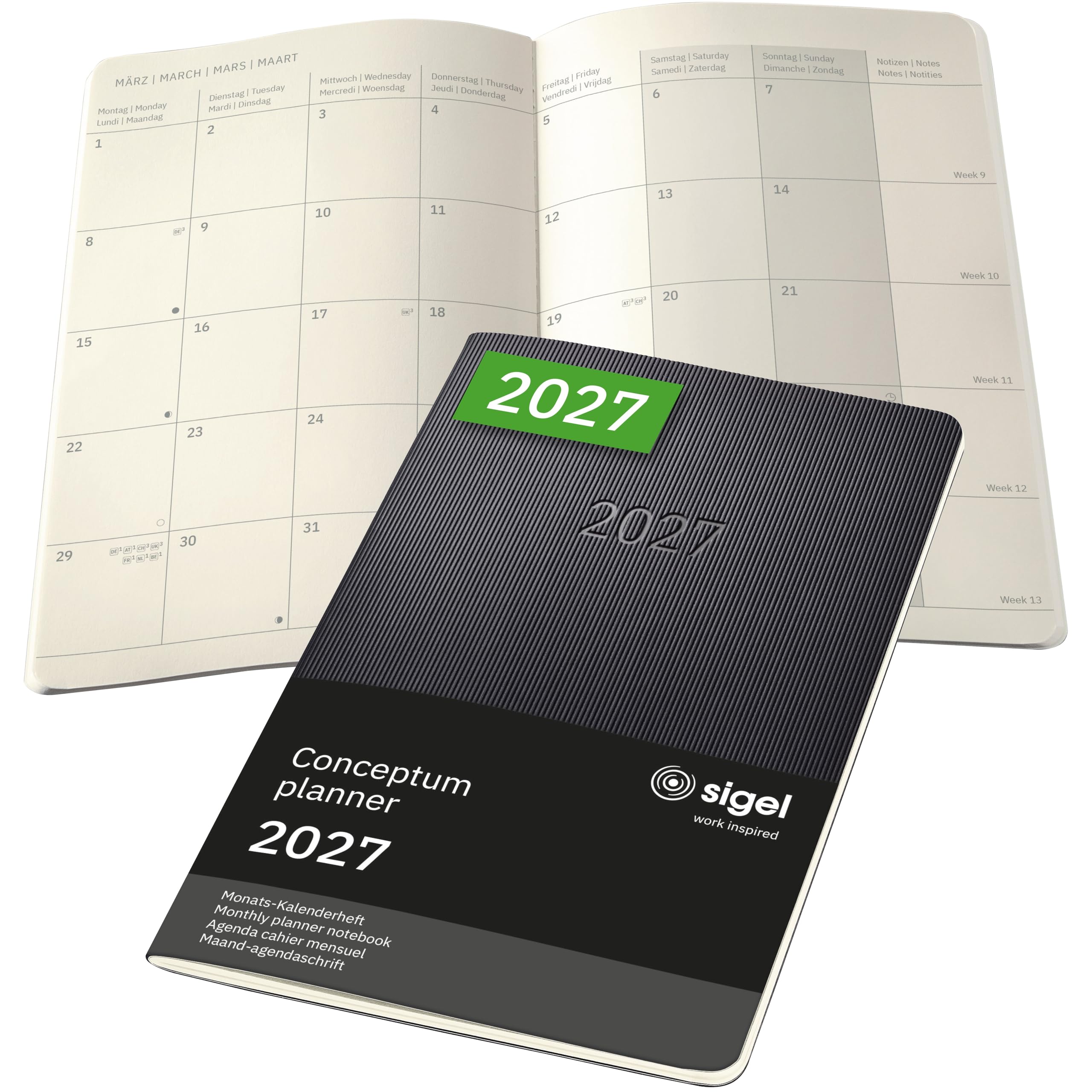 SIGEL C2784 Monthly planner notebook Conceptum 2027-1 year - approx. A5 - black - 2 pages = 1 month - softcover - 80 gsm - 64 p. - FSC-certified