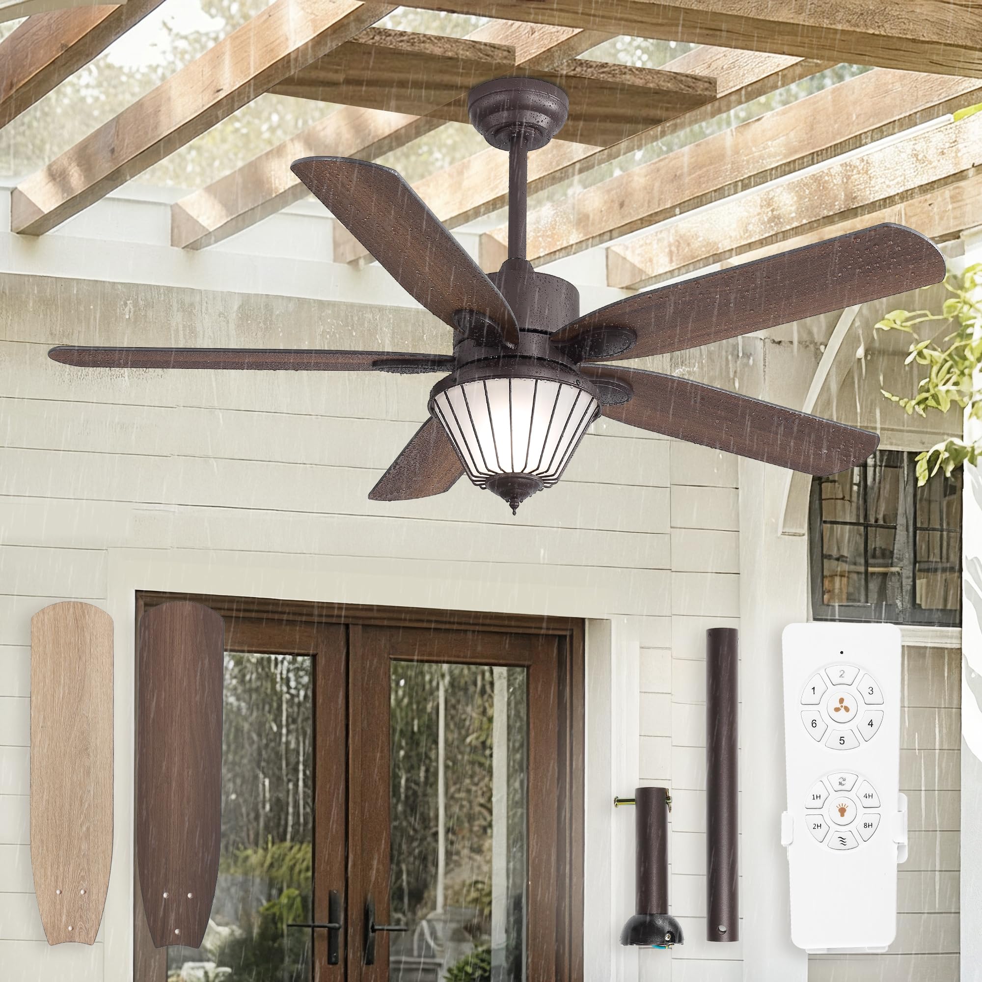 View 1 of [LIGHT GLASS IS BROKEN] 52 Inch Ceiling Fans with Lights and Remote,Bronze Farmhouse Ceiling Fan