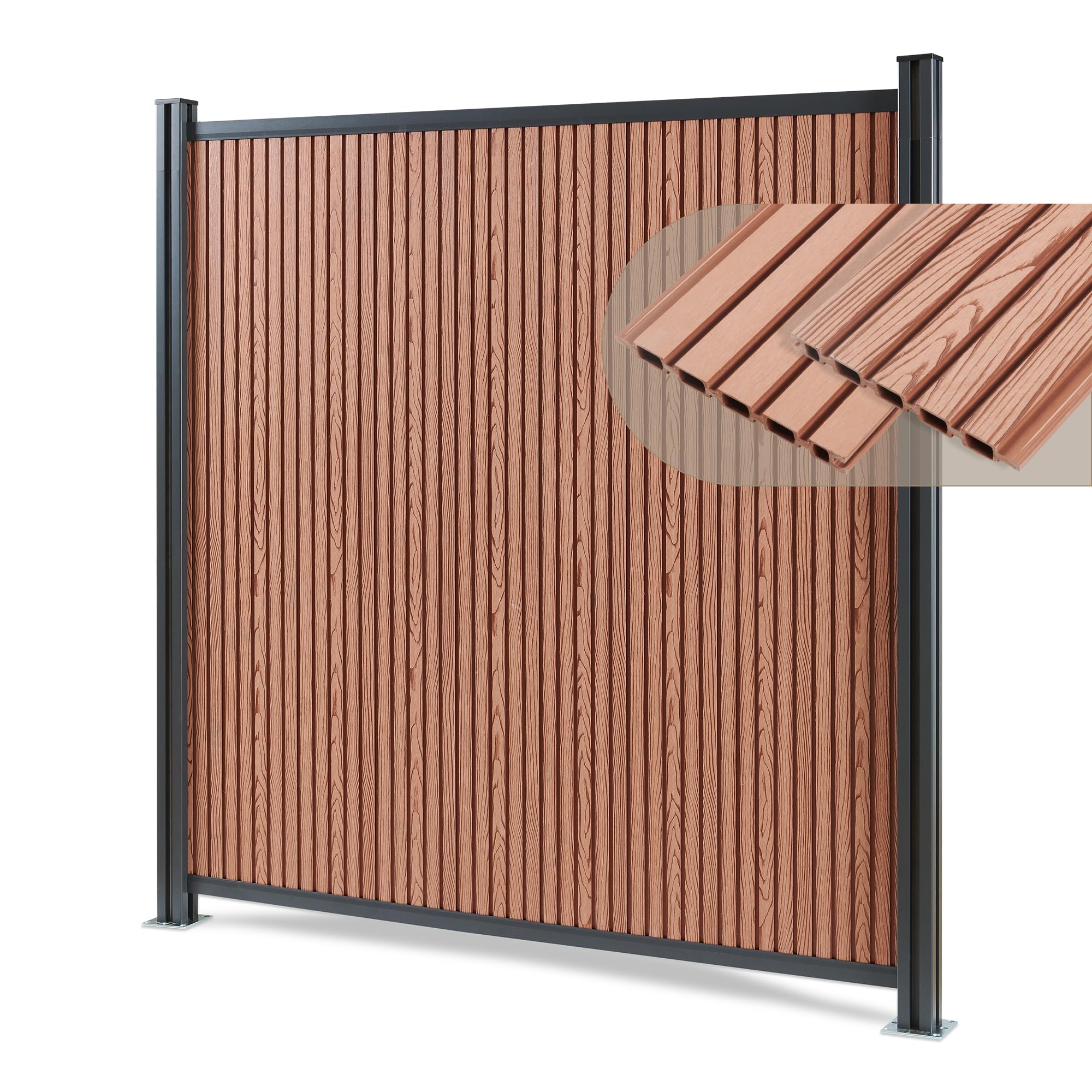 NEU.HOLZ Startermodul Grassano 185 x 180 cm mit 2 Pfosten Braun | Gartenzaun, WPC, Sichtschutzzaun, Lamellenzaun, Zaunelemente, witterungsbeständig, Windschutz