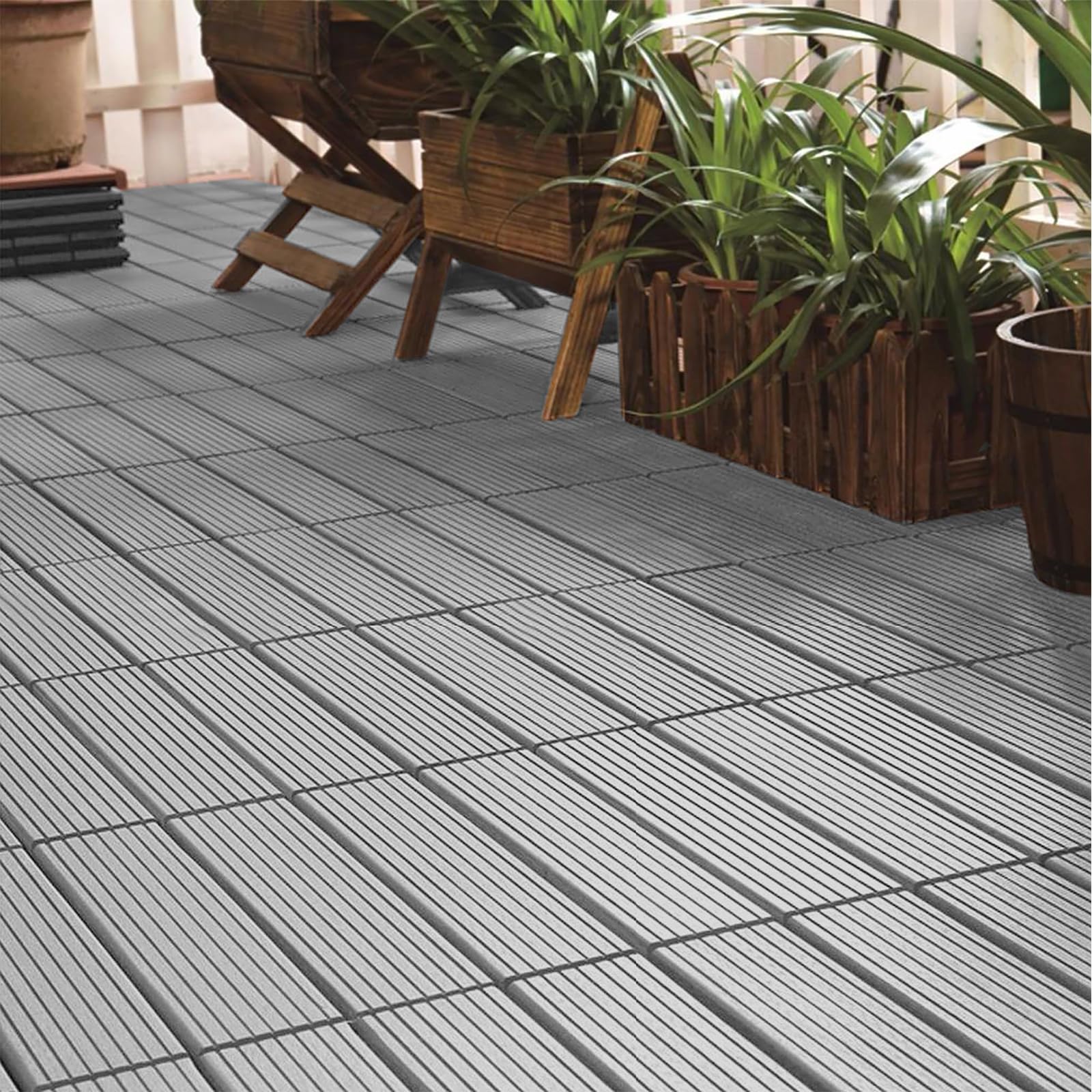 Caillebotis Bois Dalle Terrasse Exterieur Sol Balcon Exterieur Dalles Terrasse Clipsable RevêTement Sol Balcon Exterieur Light Grey 11pcs/1 m²