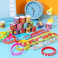 Vista 4 de JUNEBRUSHS Juego de pulseras y pulseras de silicona para el regreso a clases, 50 piezas, regalos de bienvenida a la escuela para niños