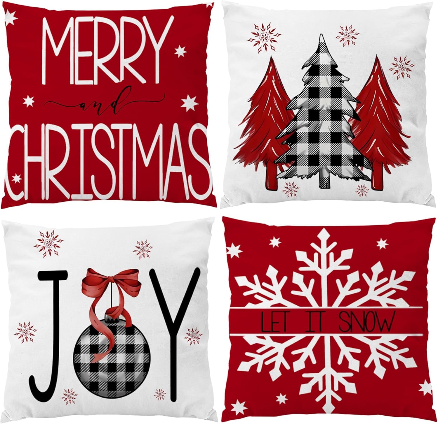 22x22 Christmas Pillow Covers Set of 4 Let It Snow 22 x 22 Merry Christmas Pine Tree Square Velvet Fabric Two Sides Print Throw Pillow Case Outdoor Decor for Home Sofa Bed Couch 22 Inch
