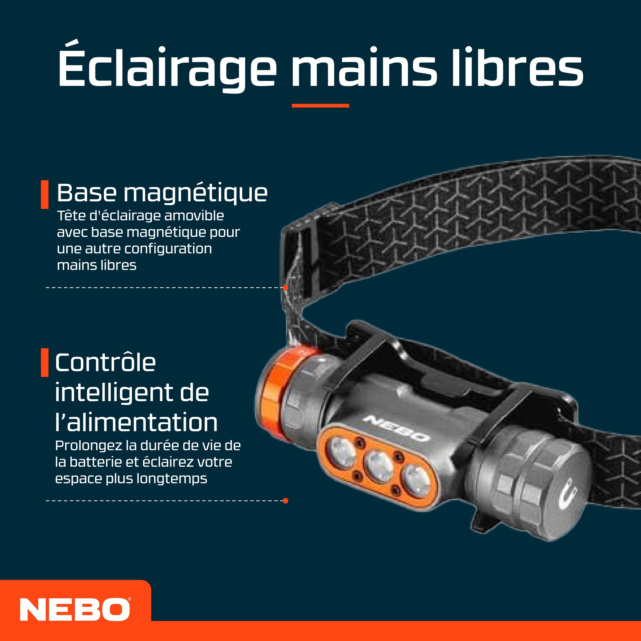 NEBO Transcend 1500 - Lampe frontale rechargeable USB-C - Accessoires de camping et de randonnée - Lampe frontale pour la course à pied et le sport en extérieur,Noir
