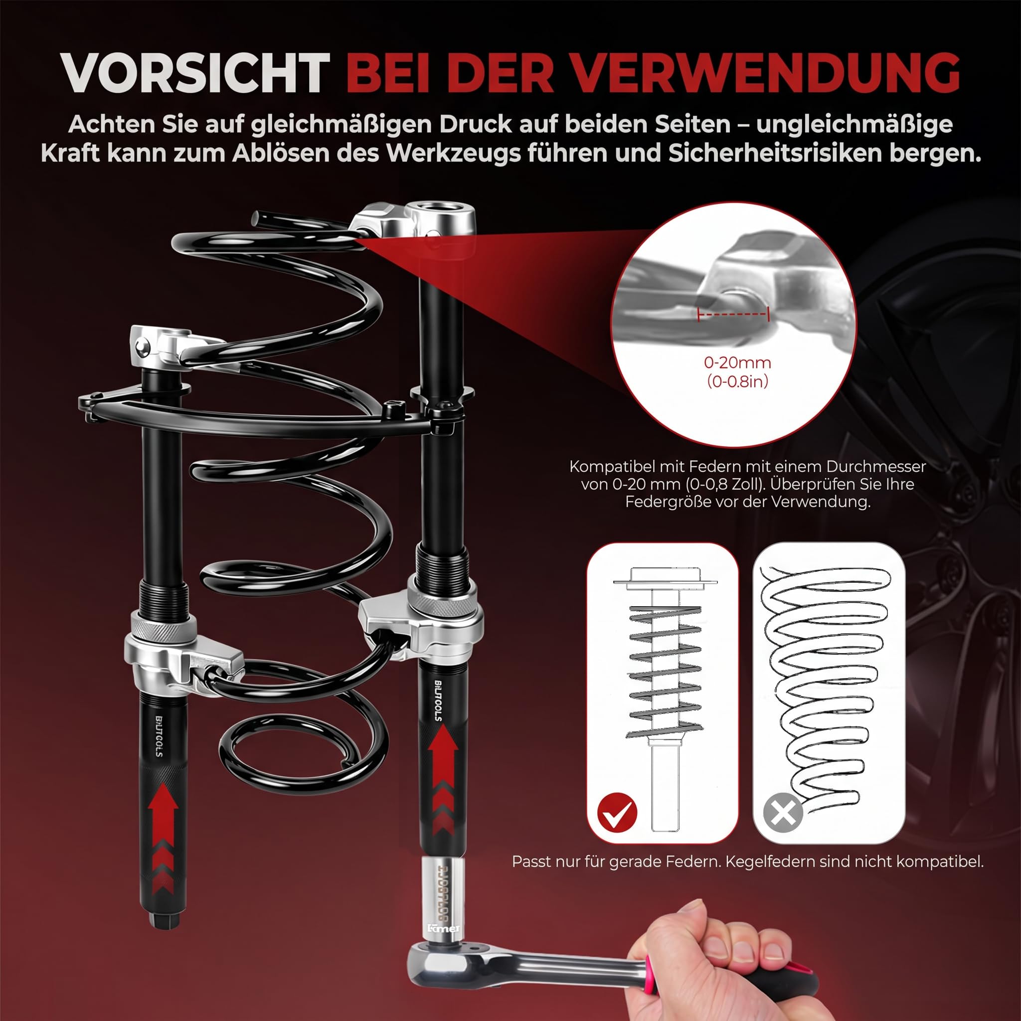 BILITOOLS 2-TLG. Profi Federspanner KFZ Set Macpherson 1200kg | Schwerlast KFZ Werkzeug, für Federbein, universal Schraubenfeder Spanner, inklusive Sicherheitsbügel