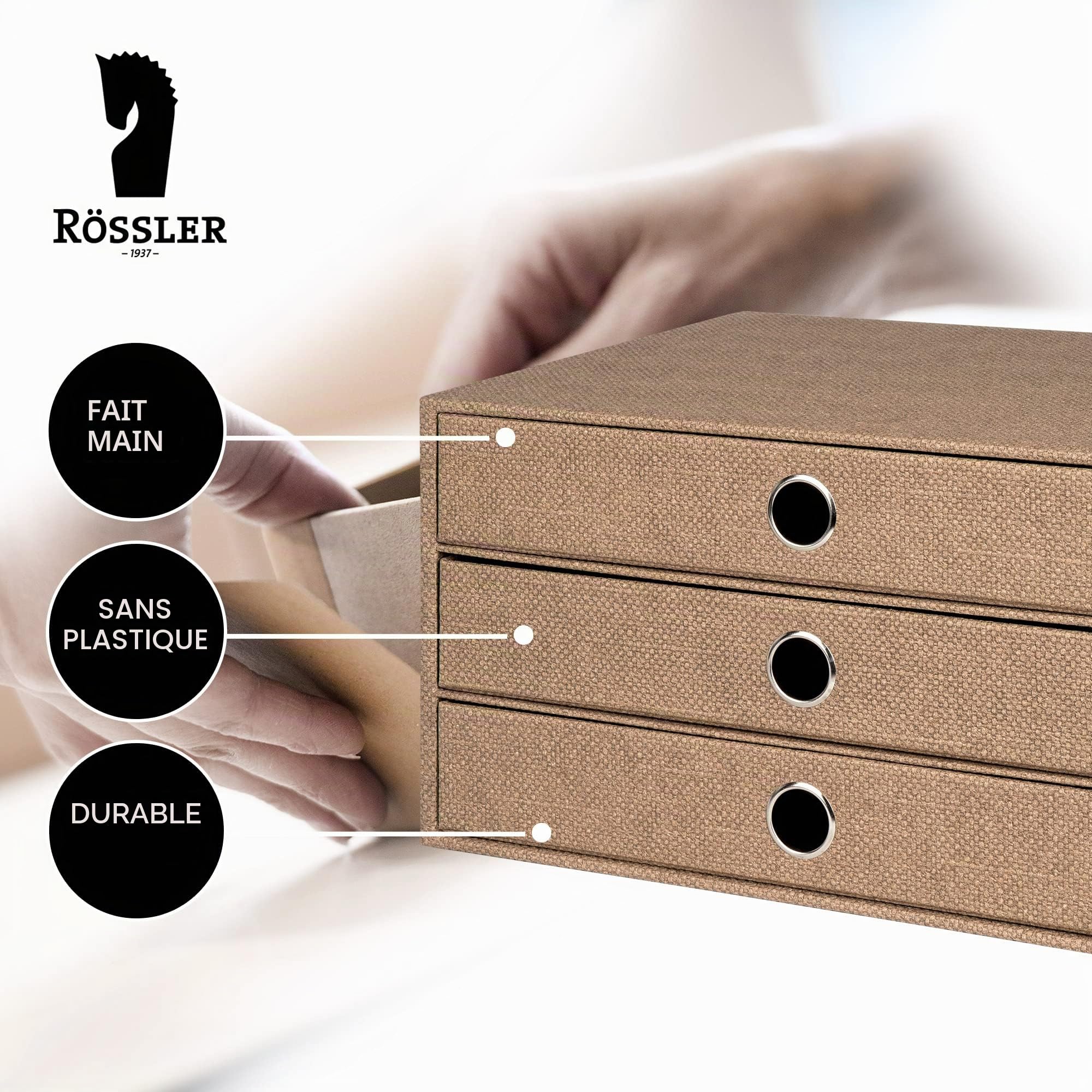 Rössler - S.O.H.O. Meuble à 3 tiroirs A4 34 x 25 x 19 cm Noisette | Organiseur de bureau pour documents, dossiers, fournitures de bureau et rangement organisé