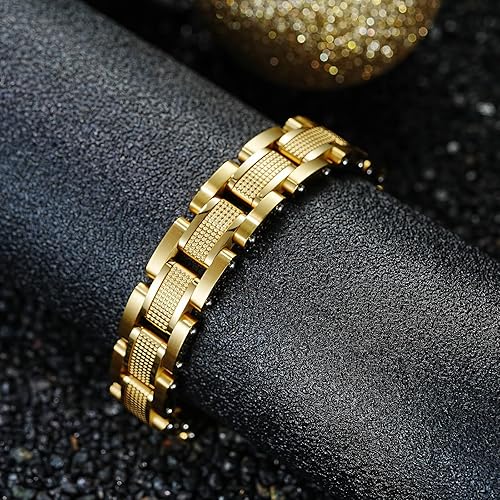 Miniatura 2 de Hombres Pulsera de acero inoxidable hombres pulsera negra Enlace diamante plata pulsera partículas azules joyería hombres cadena cajas de regalo