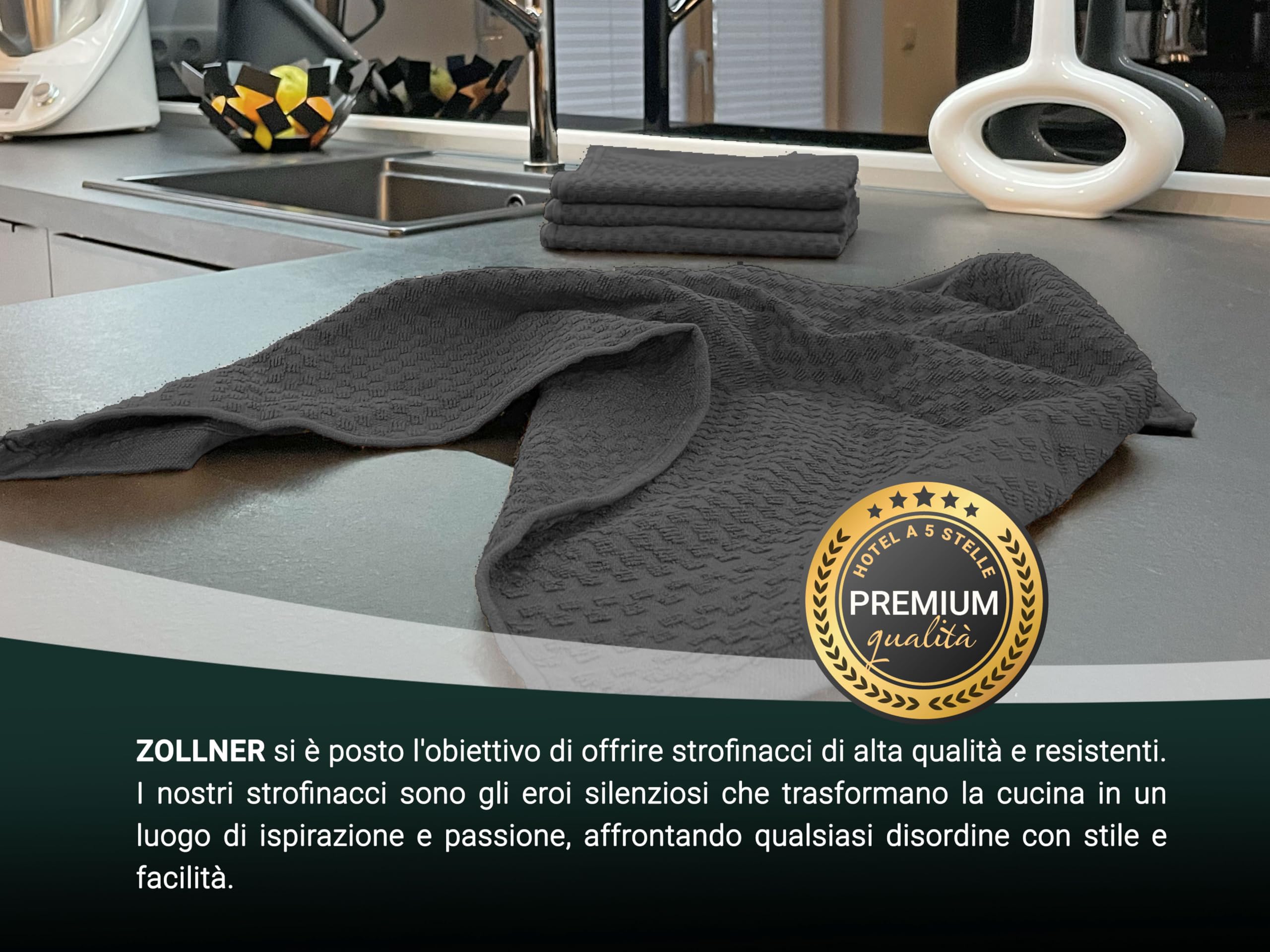ZOLLNER Set di 10 strofinacci in cotone - 45x60 cm - canovacci da cucina super assorbenti e di lunga durata - lavabili a 60°C - grigi - qualità gastronomica - Certificato Oeko Tex (R)