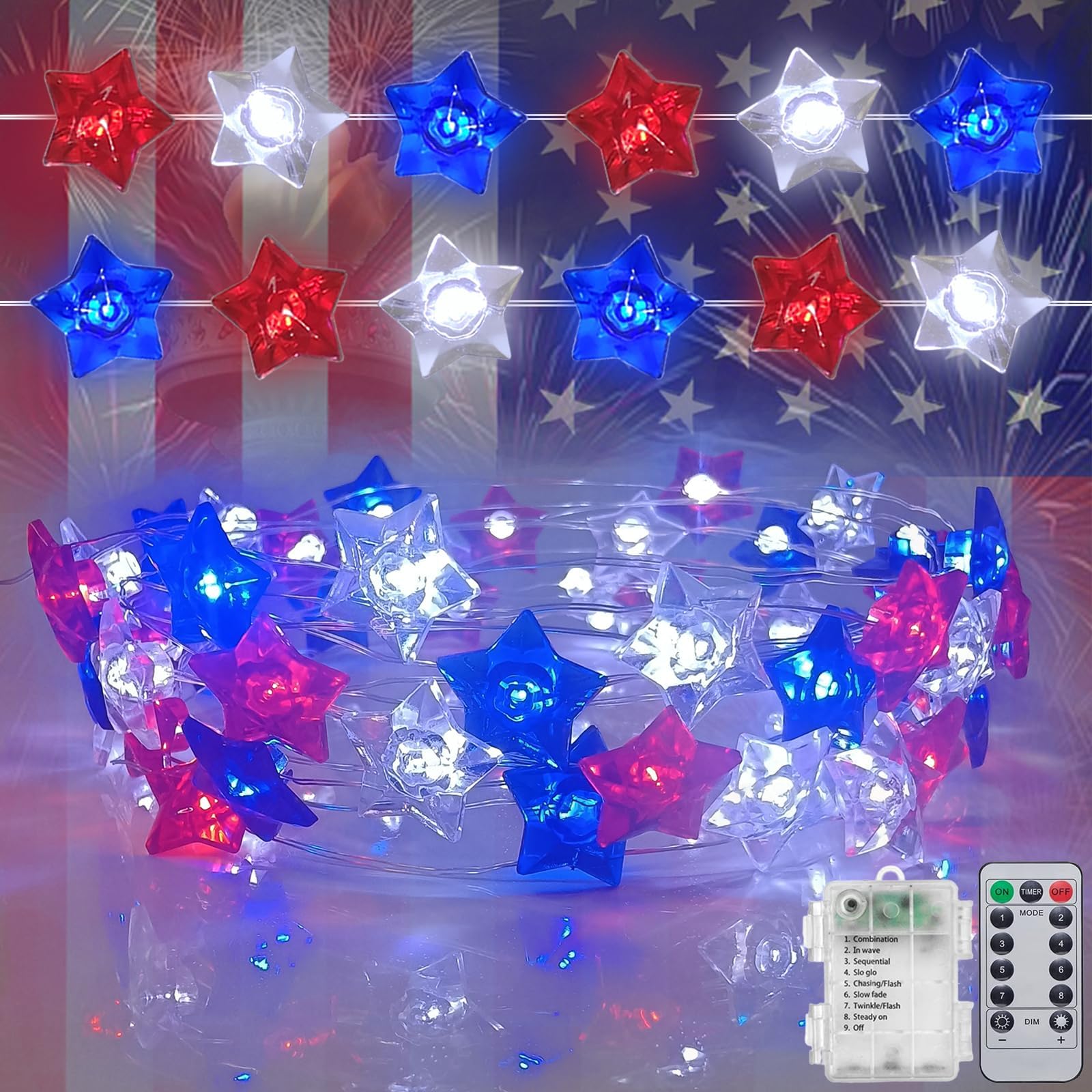 2 Pack 4th of July Decorations Flag Red White Blue Star