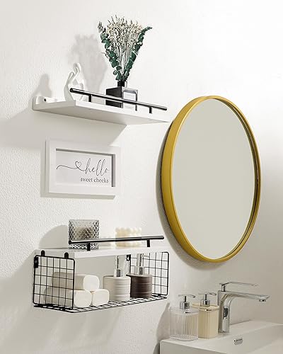 Miniatura 2 de Estantes flotantes con letrero de decoración de baño, cesta de almacenamiento de papel higiénico de granja de madera, juego de 3, estante flotante