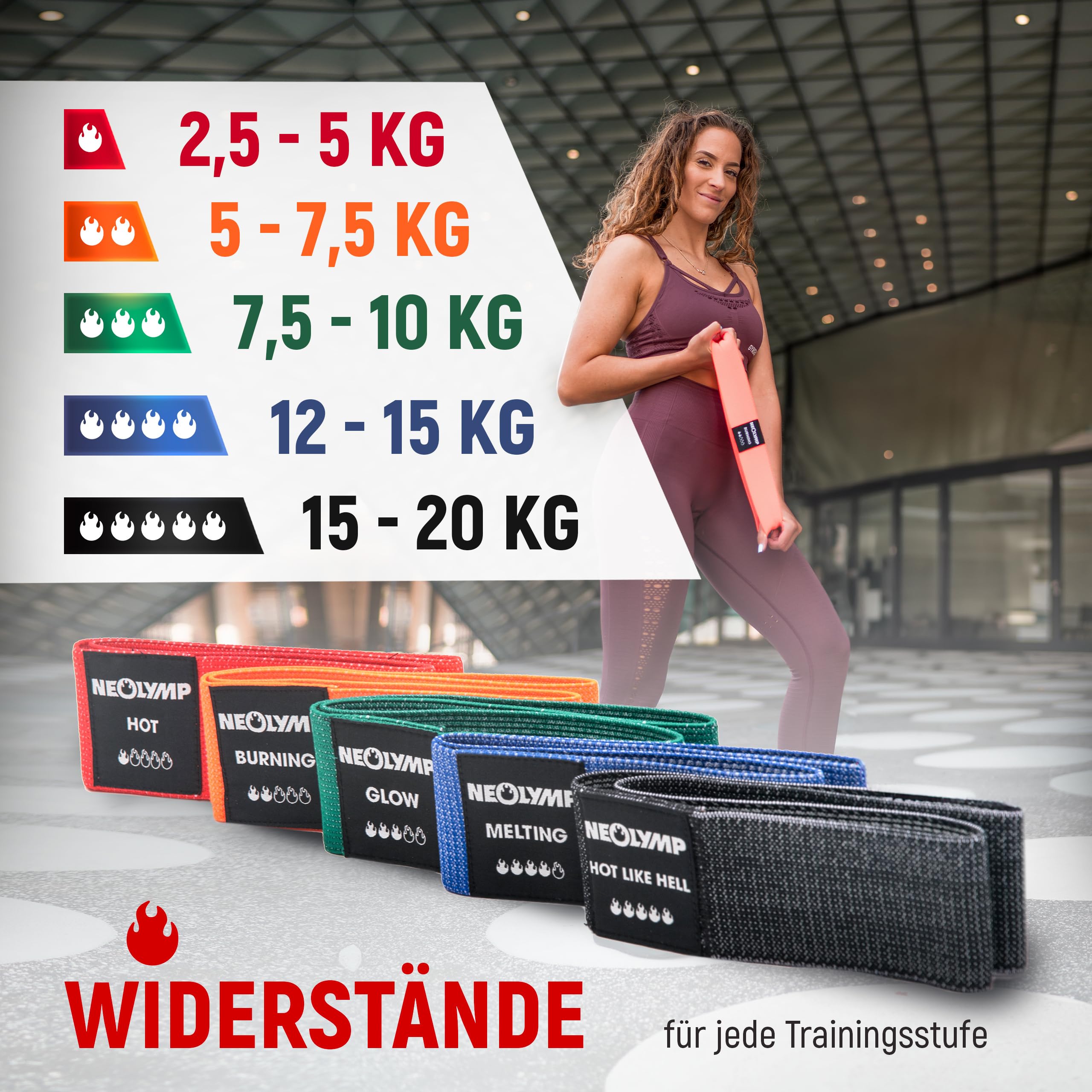 NEOLYMP Kurze Fitnessbänder Stoff mit Fitness Traningsprogramm E-Book - waschbare Resistance Bands, Widerstandsbänder Krafttraining, Booty Band, Gymnastikband, Fitnessband, Trainingsbänder