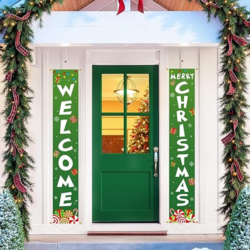 Miniatura 26 de Ivenf Juego de carteles de Navidad para porche, pancartas verdes, decoraciones colgantes de Navidad para el hogar, exterior, interior, pared, puerta