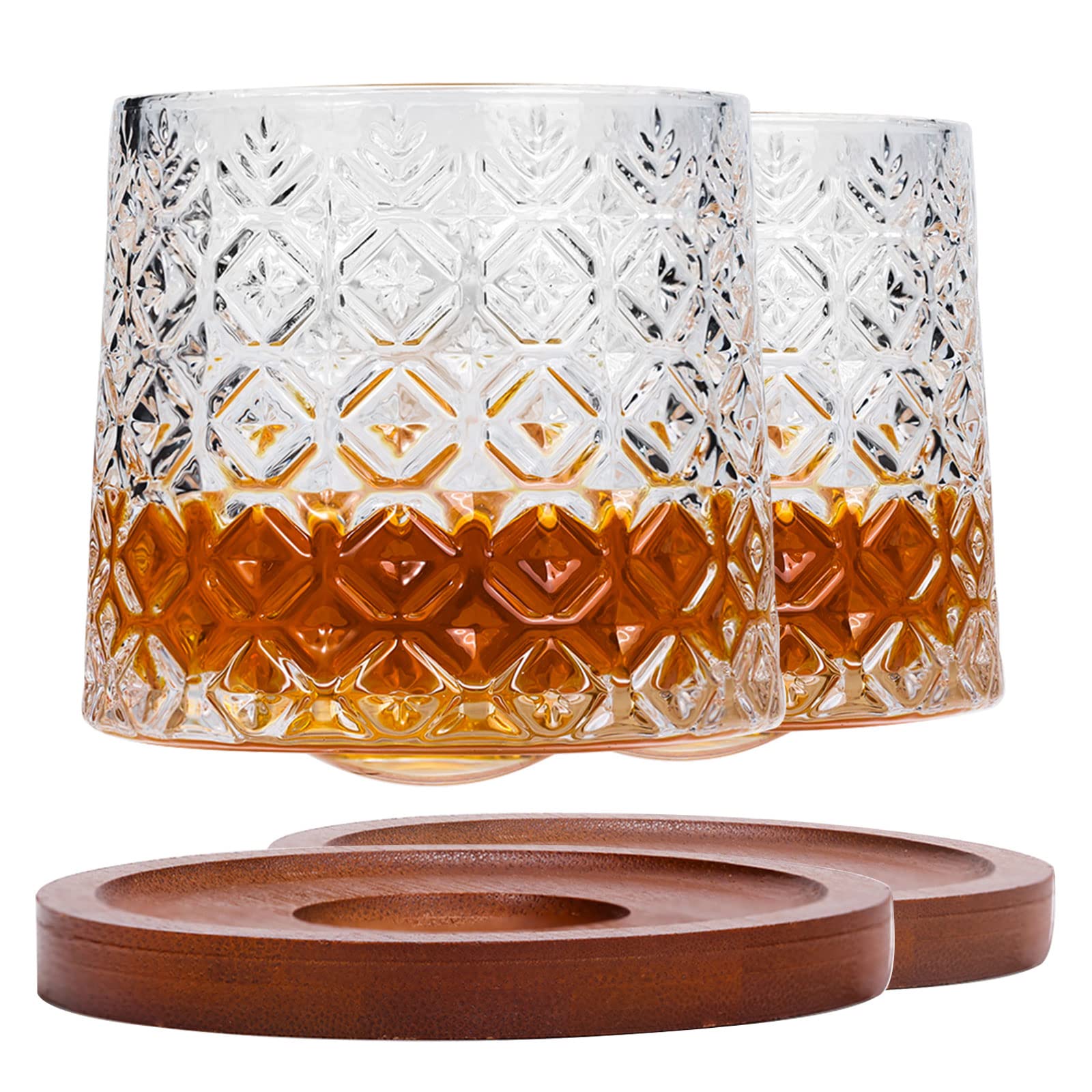 Buy Old Fashioned Whiskey Glasses Set of 2, 10 Oz Rotating Scotch