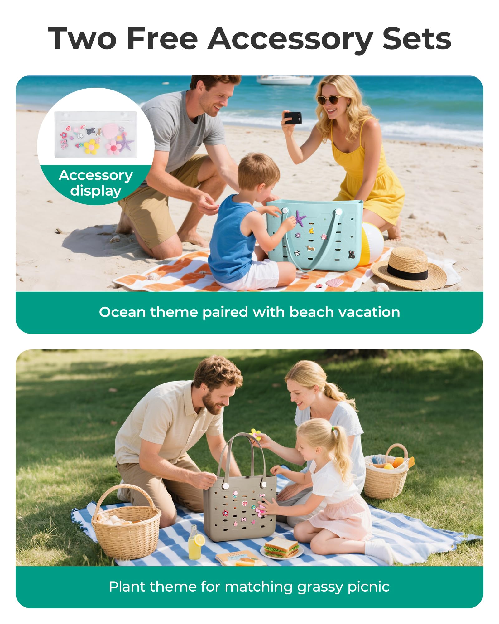 bagsmart Torba plażowa z gumy, wodoszczelna torebka w kształcie otworu, torba na zakupy, na podróż, kemping, plażę, basen, siłownię, zakupy