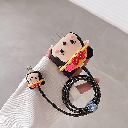 Miniatura 8 de Funda protectora de cargador de dibujos animados 3D - Compatible con adaptador de corriente USB-C de 20 W y cable Lightning (mouse B de sombrero)
