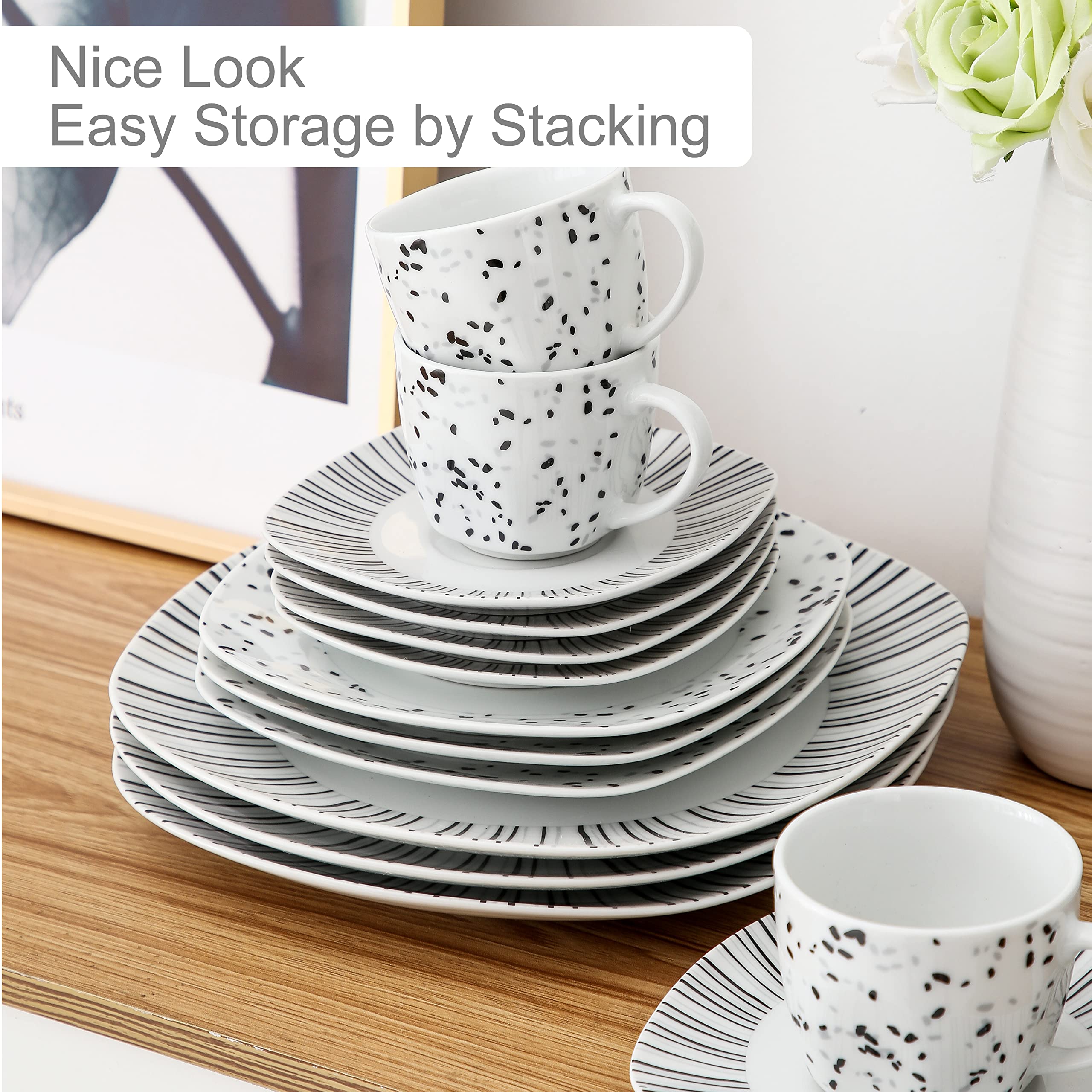 VEWEET BESLEY Service de table 30 pièces en porcelaine avec tasses à café de 200 ml, soucoupe, assiette à dessert, assiettes plates et assiettes creuses