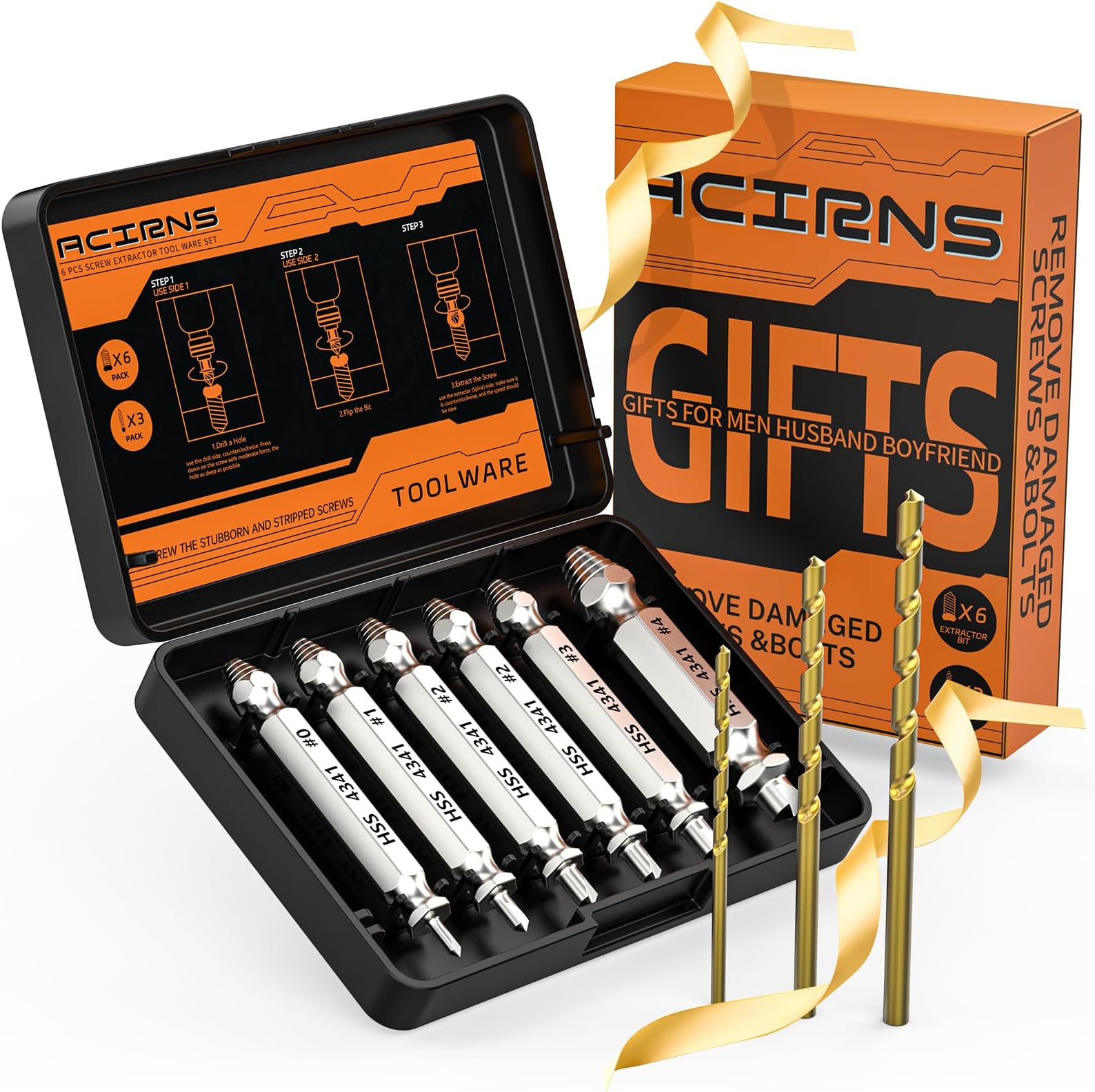 Gifts for Men,9 Pcs Damaged Screw Extractor Set,White Elephant Gifts for Adults Dad,Christmas Stocking Stuffers for Adults Men Him,Cool Stuff Gadgets for Removing Stripped Broken Screws,Mens Gifts