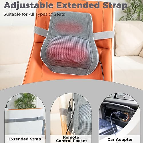 Miniatura 7 de Brelley Shiatsu Masajeador de cuello y espalda con calor, almohada de masaje de tejido profundo, masajeadores eléctricos con cabeza giratoria