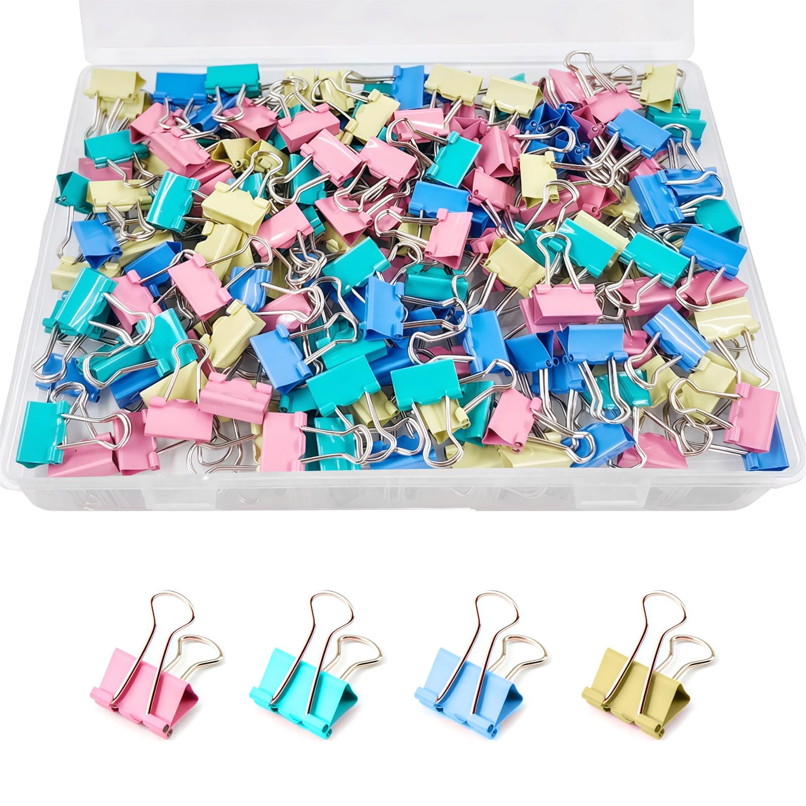 180 Pcs Binder Clips, 15mm Metal Mini Foldback Clips, Colored Paper Clips Paper Clamps, Small Bulldog Clips for Office Supplies, Home, Kitchen, Shops, School Document Organizing(4 Color)