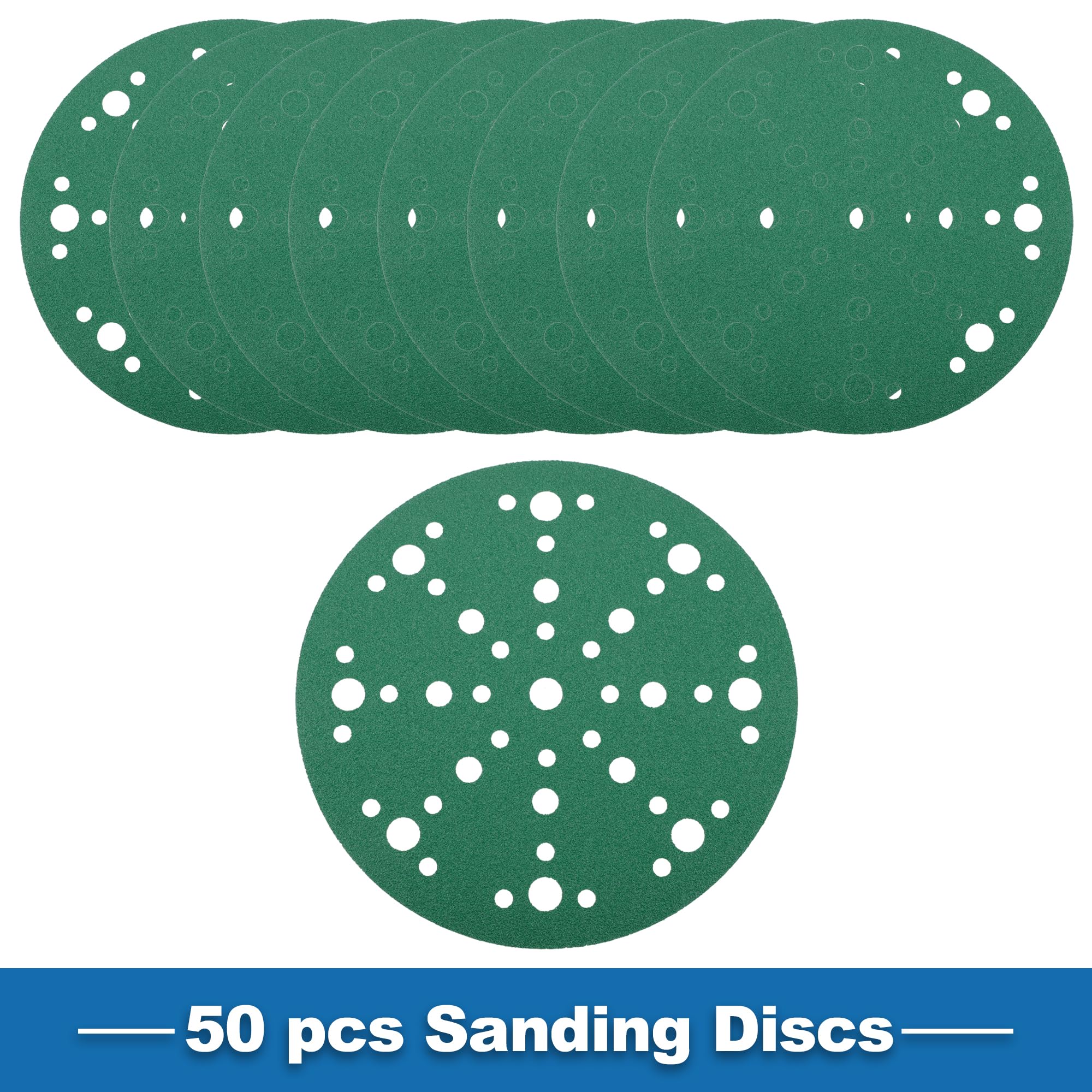 A ABSOPRO Sanding Discs 6 Inch 49 Hole 120 Grit Round Hook and Loop Sandpaper Aluminum Oxide Green 50pcs, 6" - Image 3