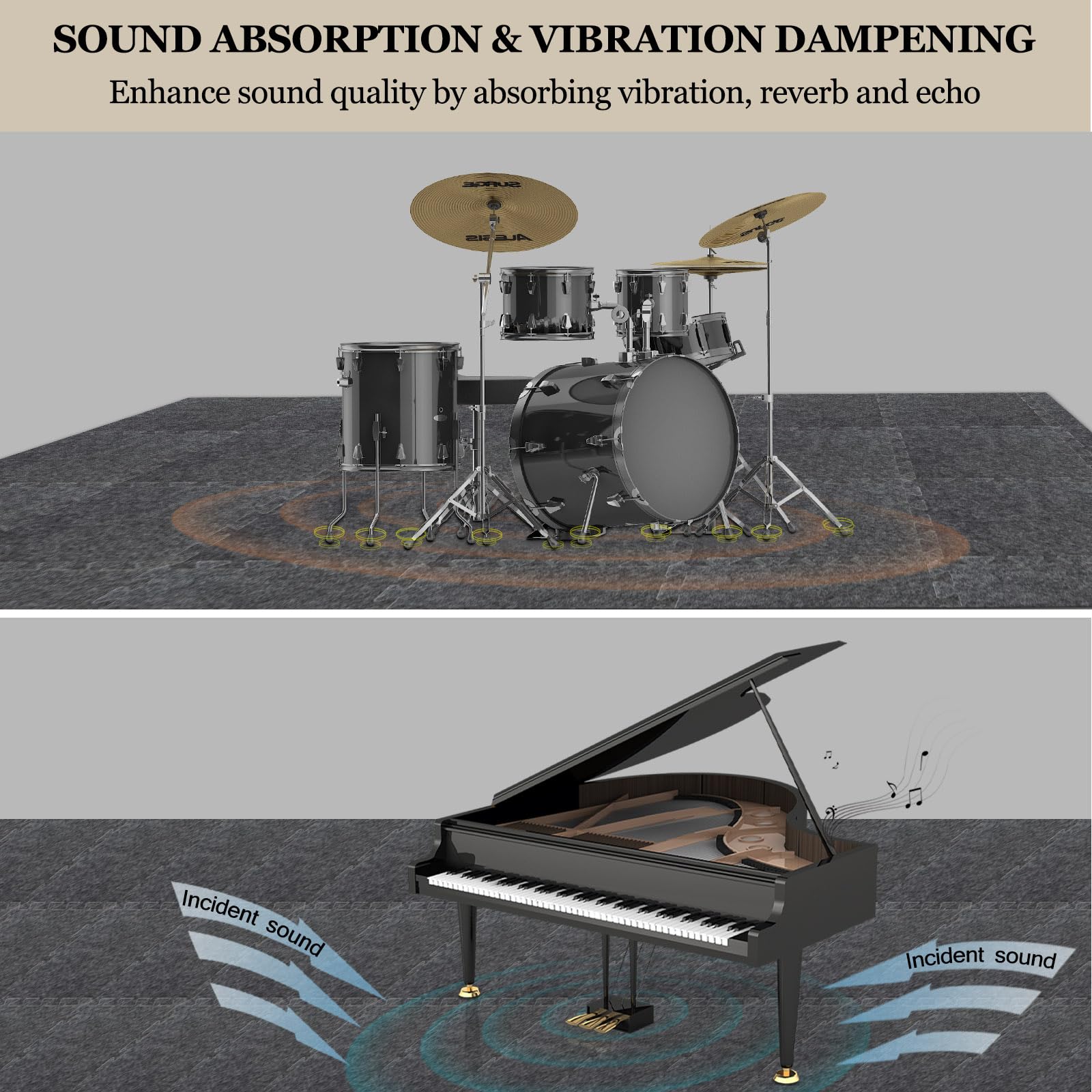 TroyStudio Alfombrillas gruesas entrelazadas que absorben el sonido, 20 unidades de 11 x 11 x 0.4 pulgadas, alfombra de piano de alta densidad, antideslizante, antivibración, almohadillas