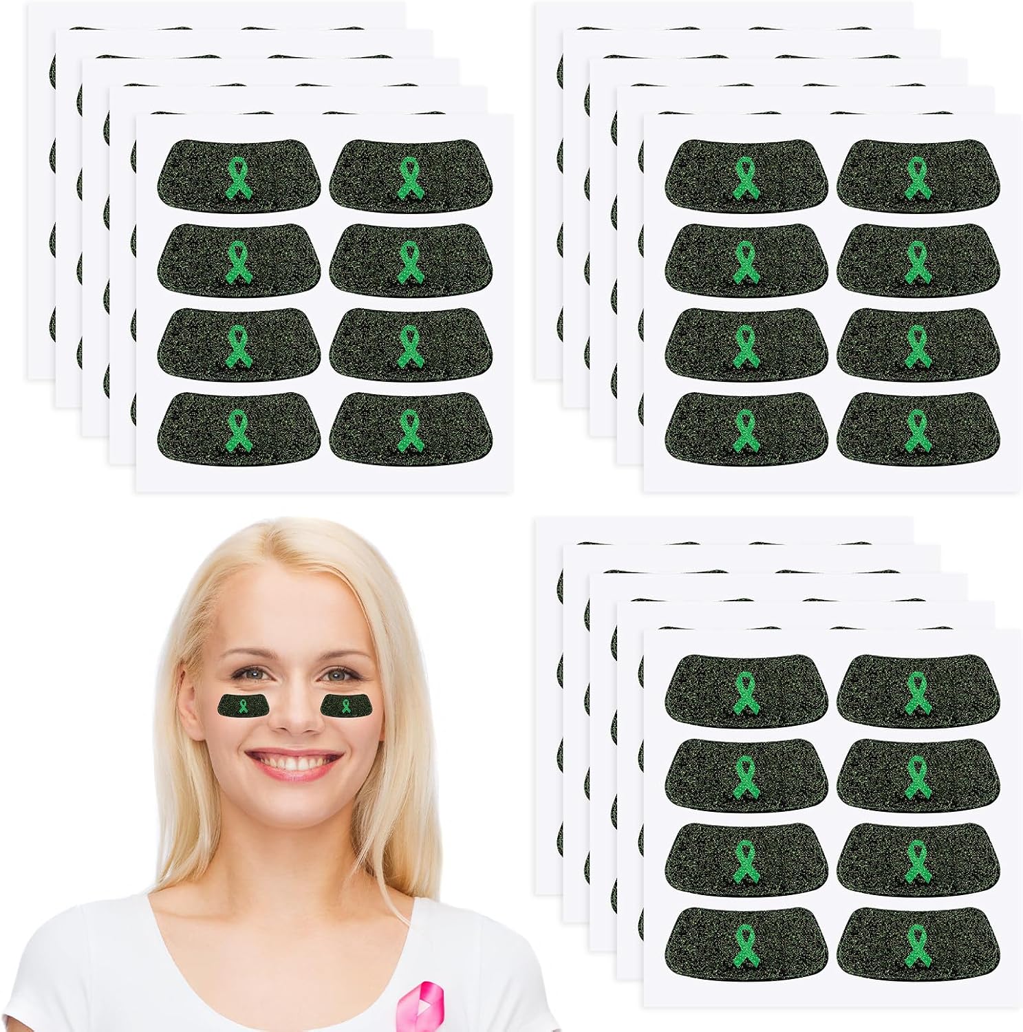 Cholemy 120 Pairs Eye Black Stickers Bulk Baseball Glitter Stickers Football Softball Party Favor Spirit Day Accessories(Mental Health Awareness Green,Green)