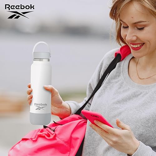 Miniatura 7 de Reebok Botella de agua de boca ancha de acero inoxidable con tapa flexible para exteriores, 32 onzas, botella de agua deportiva aislada al vacío de
