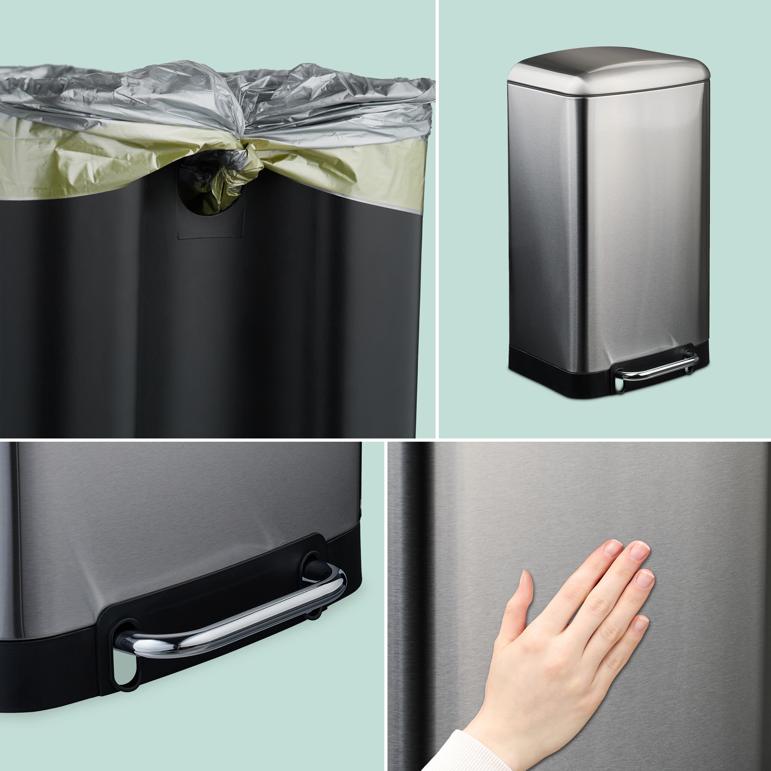 Relaxdays Cubo de Basura Cocina, 30 L, Antihuellas, Papelera Interior Extraíble, Pedal, Bolsas, Acero Inoxidable, Plata