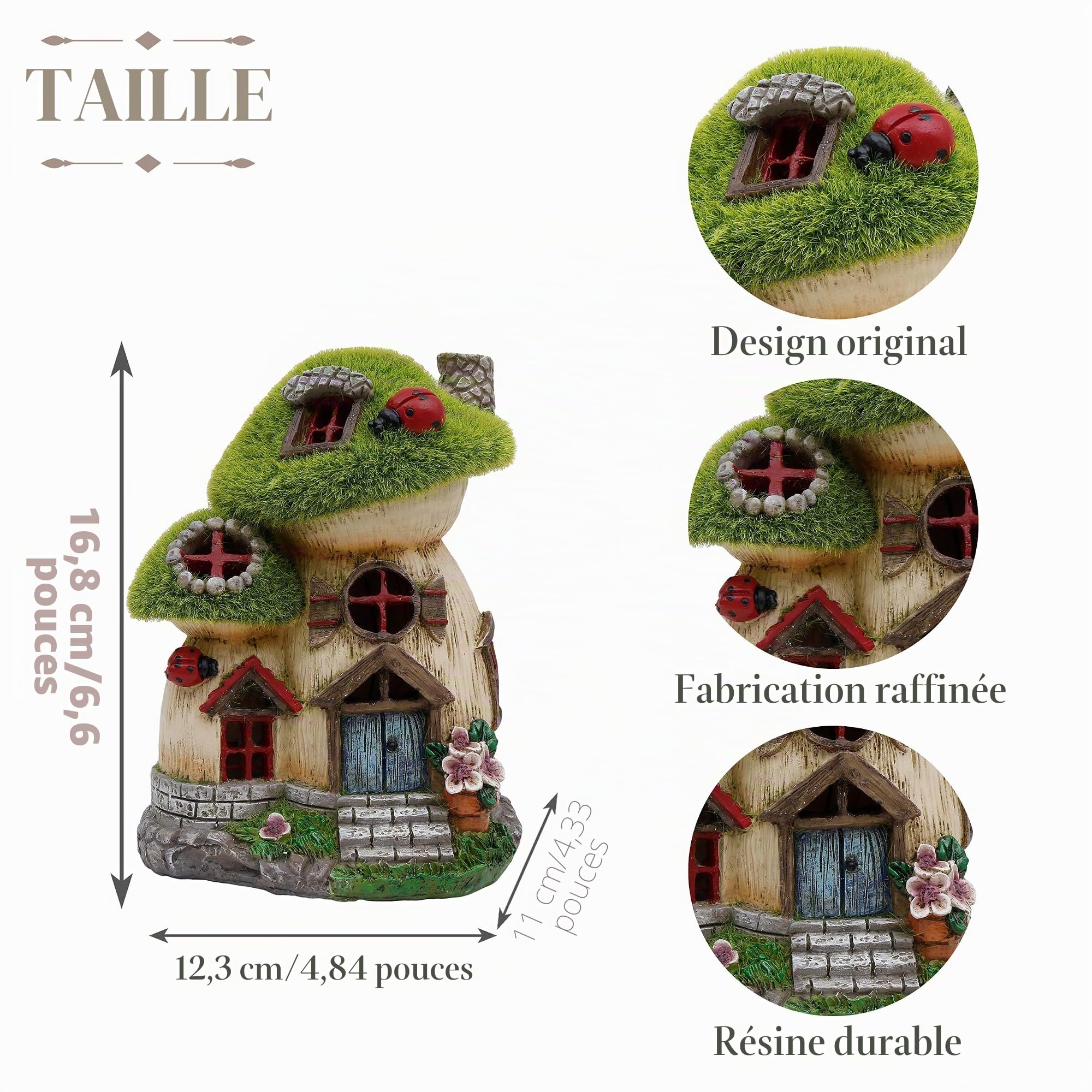 TERESA'S COLLECTIONS Decoration Jardin Exterieur, Maison de Fée Champignon en Résine avec Lampe Solaire, Cadeaux Fille Maman, Pelouse, Balcon,16.8cm,Cadeau Femme (M)