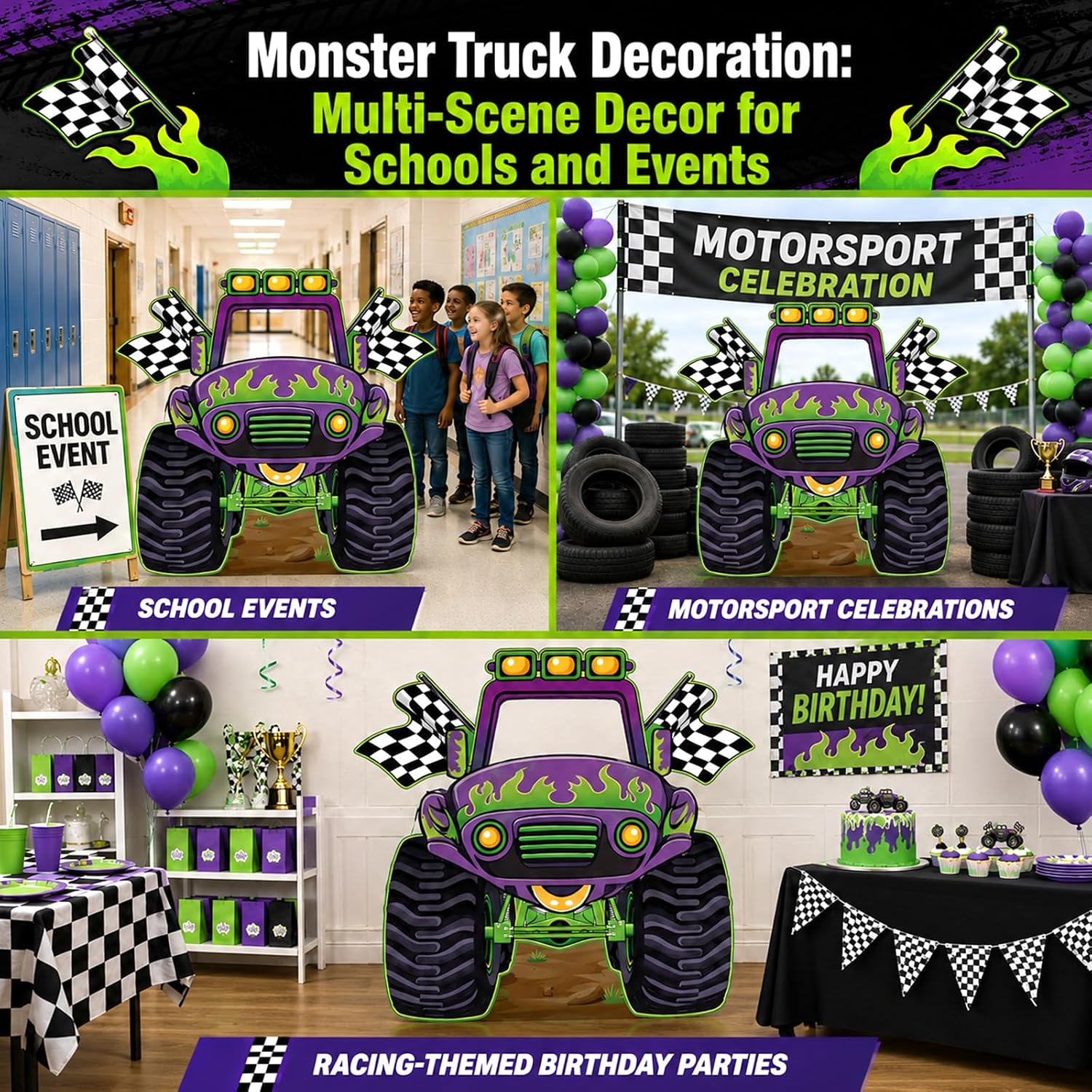 Large Monster Truck Cardboard Cutout Standup Life-Size, 4.3 x 3.9ft