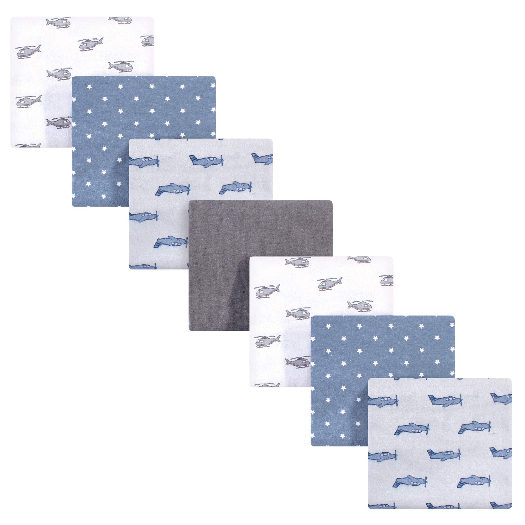 Hudson Baby Unisex Baby Cotton Flannel Receiving Blankets Bundle, Airplanes Helicopters, One Size