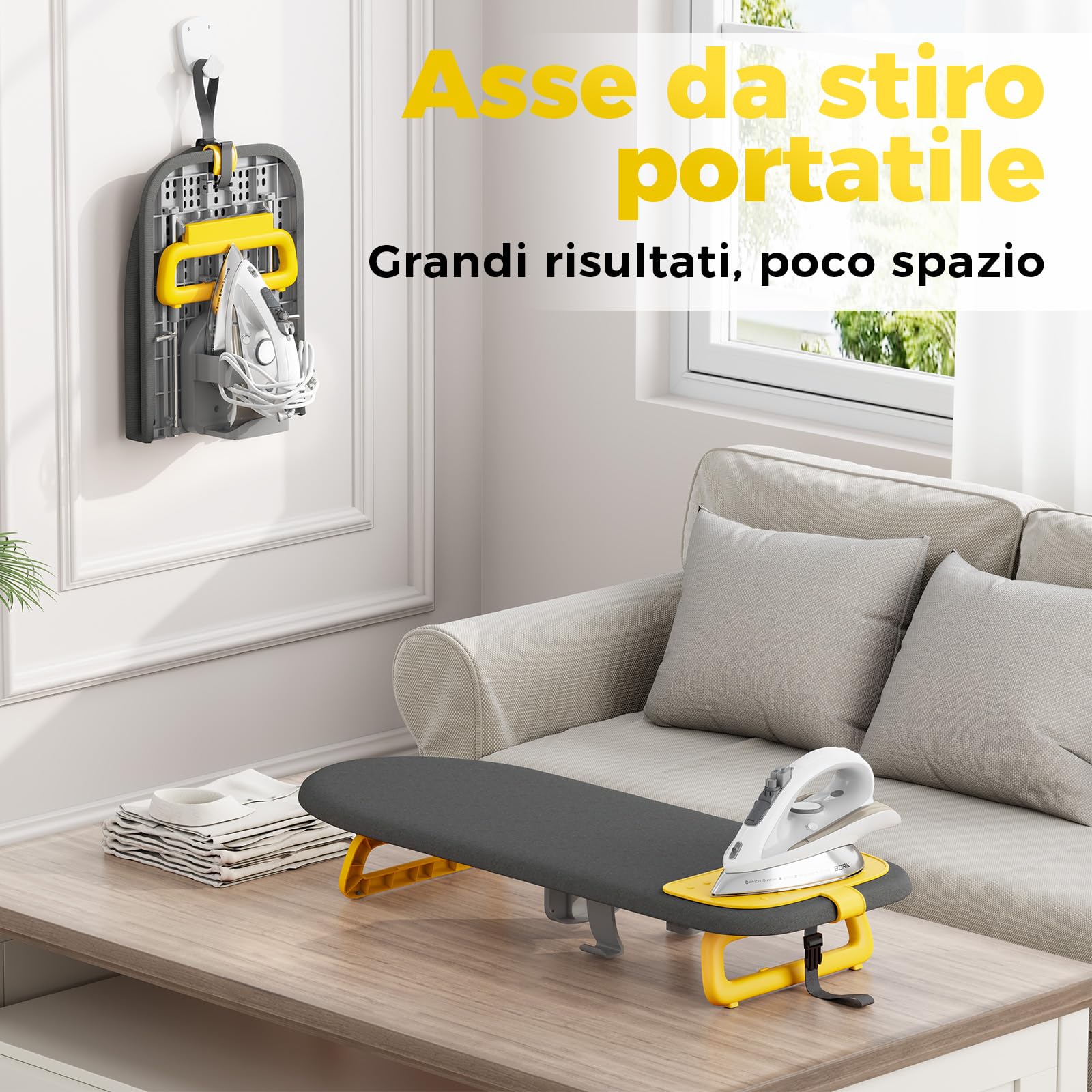 KINGRACK Asse da stiro, con poggiaferro, pieghevole, Nero | Pieghevole e compatta, facile da riporre, ideale per viaggi e dormitori