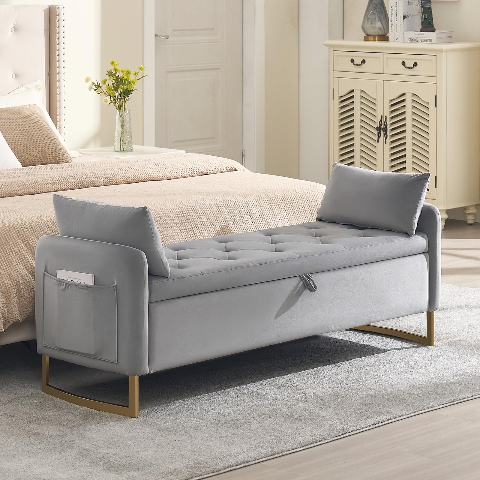 HOMYKA 65' Velvet Storage Bench
