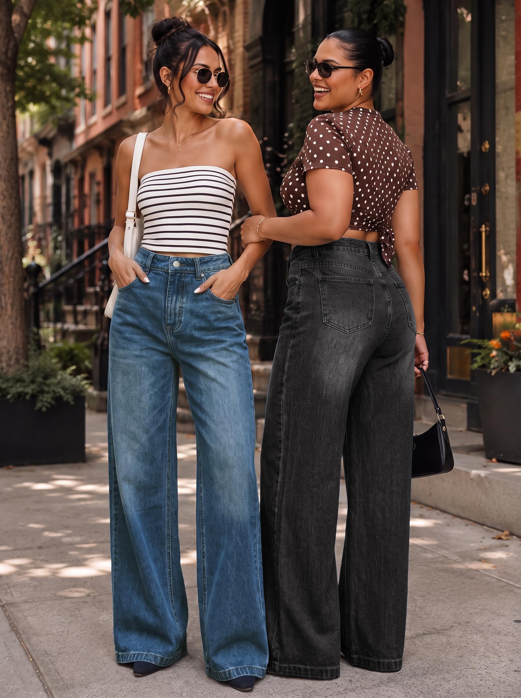 EMMIOL Wide Leg Jeans Damen Baggy Mid High Waist Jeanshose