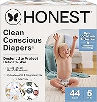 Vista 30 de The Honest Company Clean Conscious - Pañales para pieles sensibles, hasta un 100% a prueba de fugas, hipoalergénicos, estampados neutros, caja Super