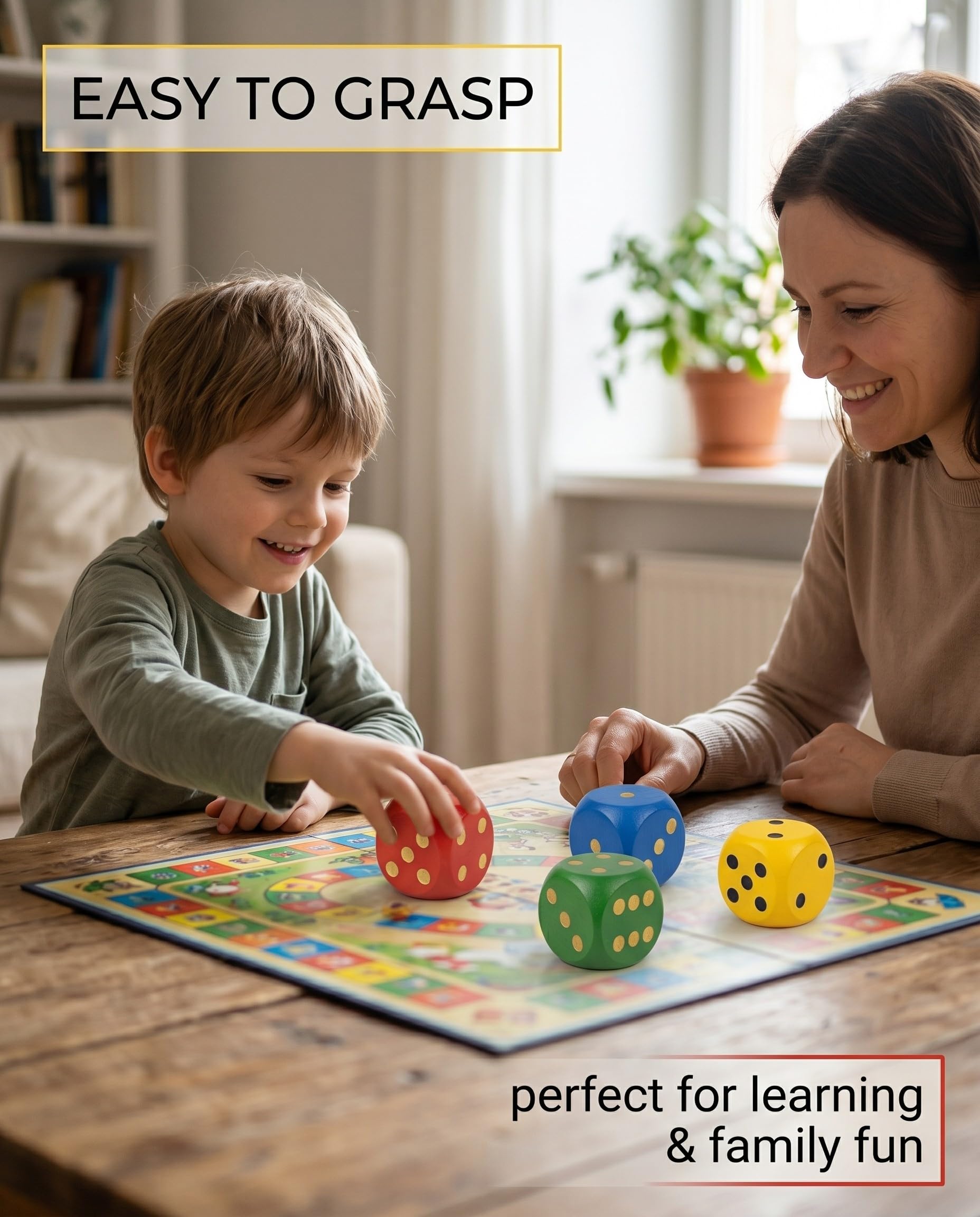 4 Pezzi Grandi Dadi da Gioco 30mm Colorati Naturali per Bambini, Anziani, Giochi da Tavolo, Casa, Feste, Giochi di Dadi, Matematica