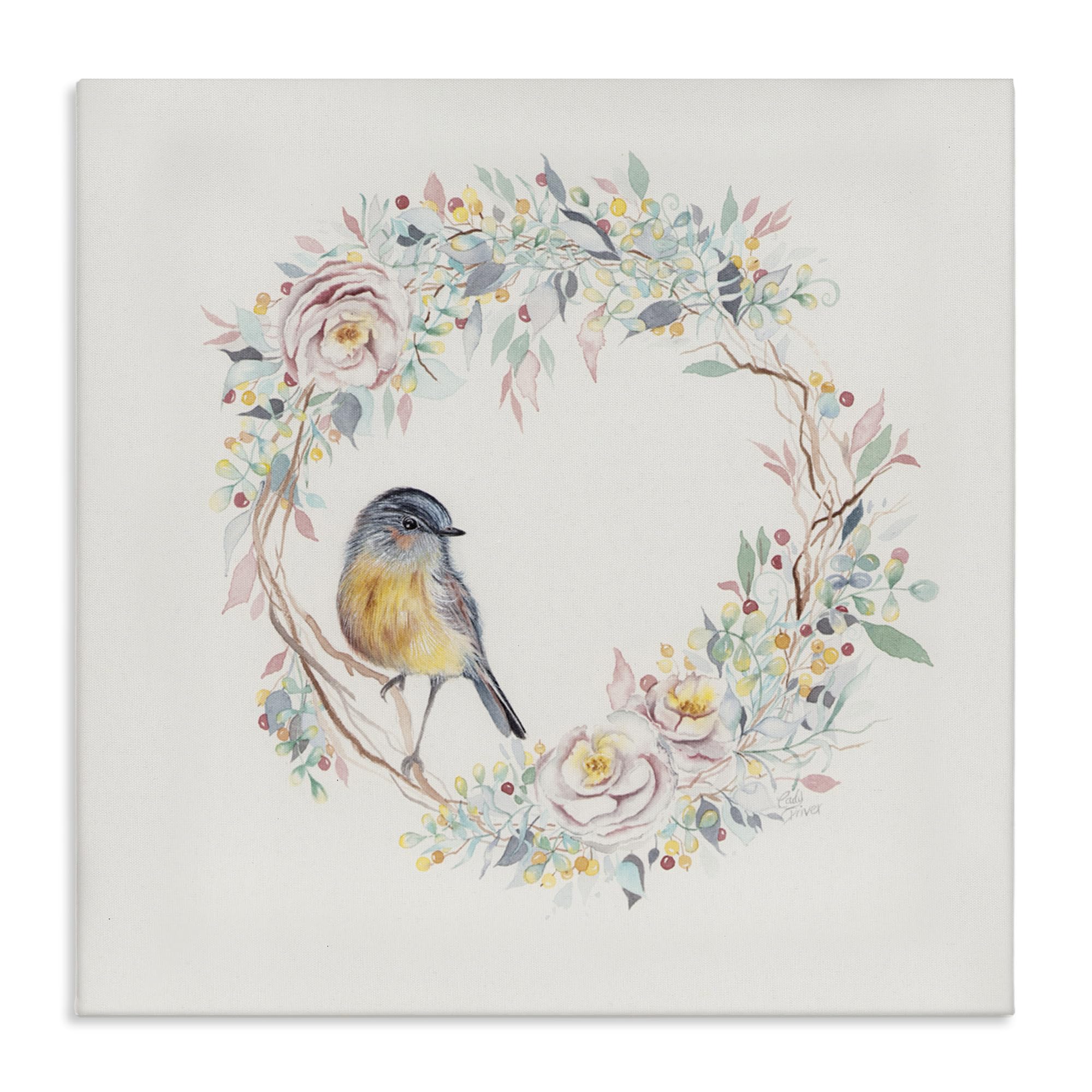 Stupell Industries Unframed 'Spring Bird On Flower Wreath'| Canvas Art